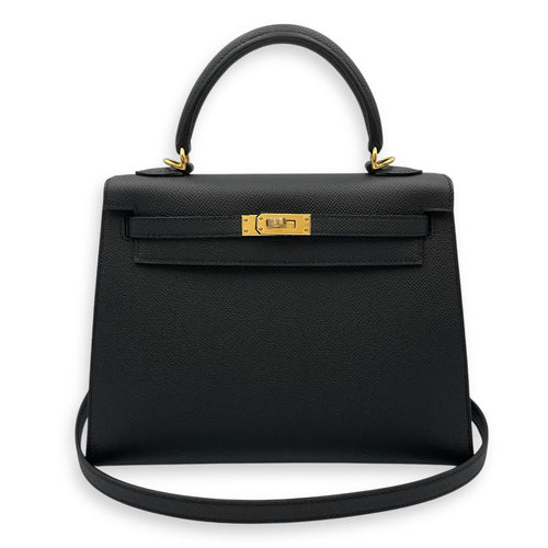 Sellier Kelly 25 Black in Epsom, Gold hardware
