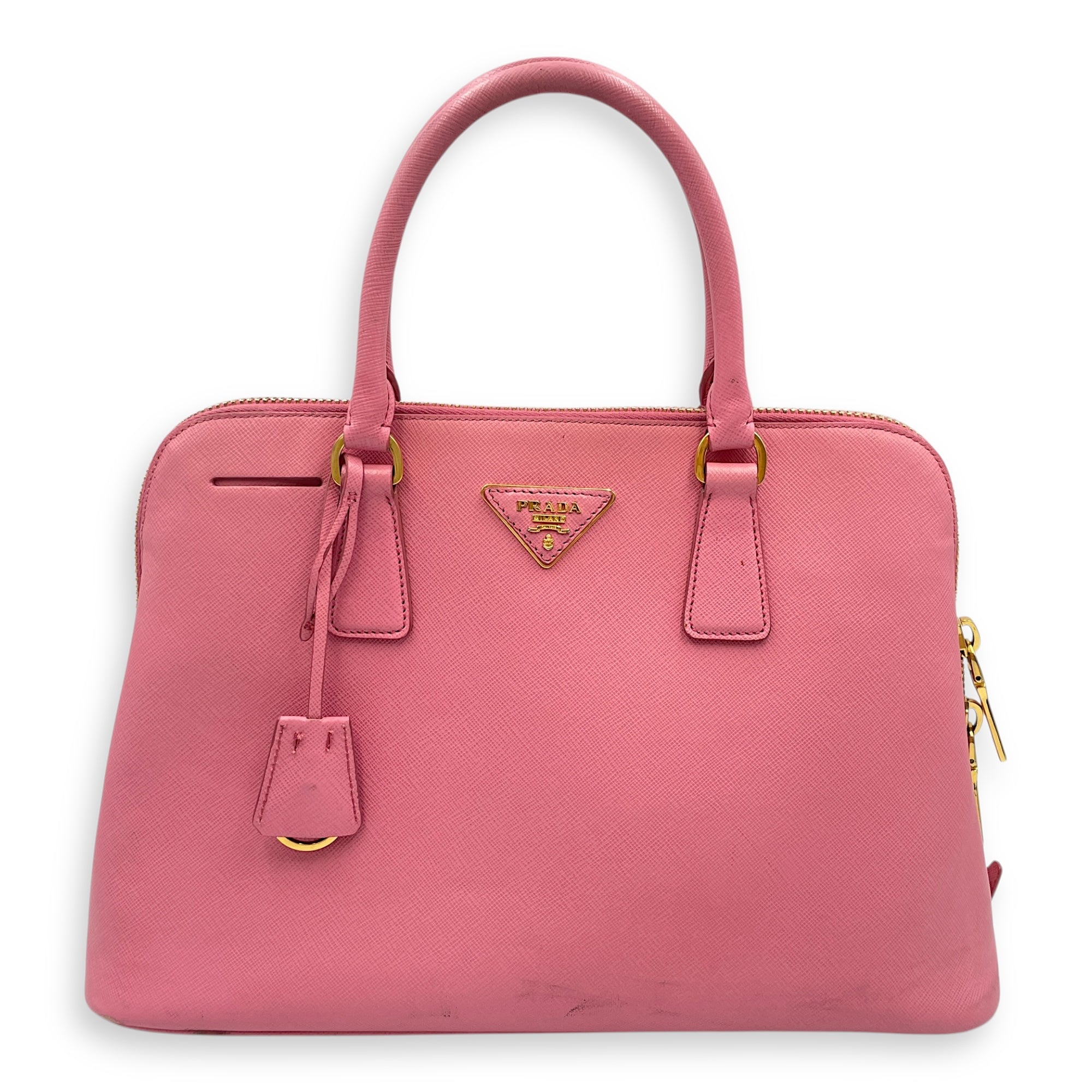 Promenade Pink Top Handle Bag in Saffiano Leather, Gold hardware