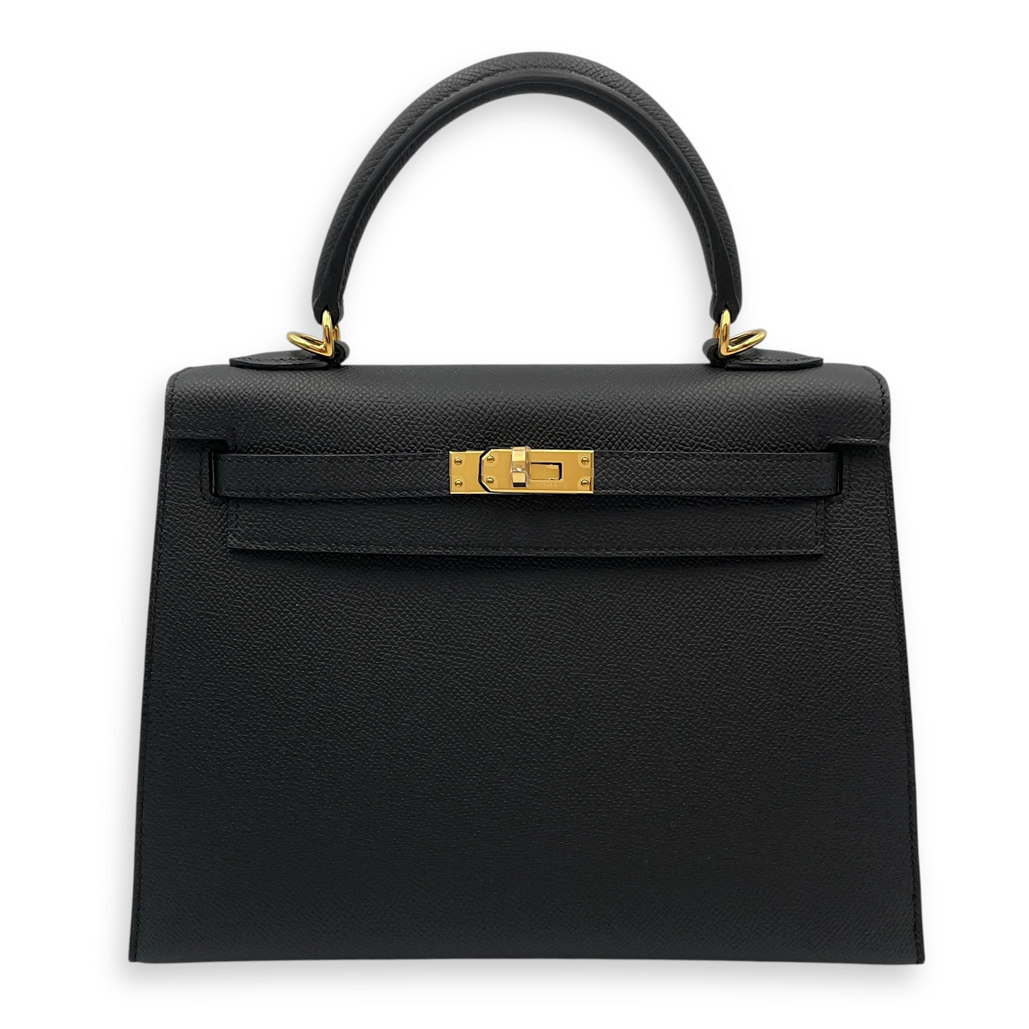 Sellier Kelly 25 Black in Epsom, Gold hardware