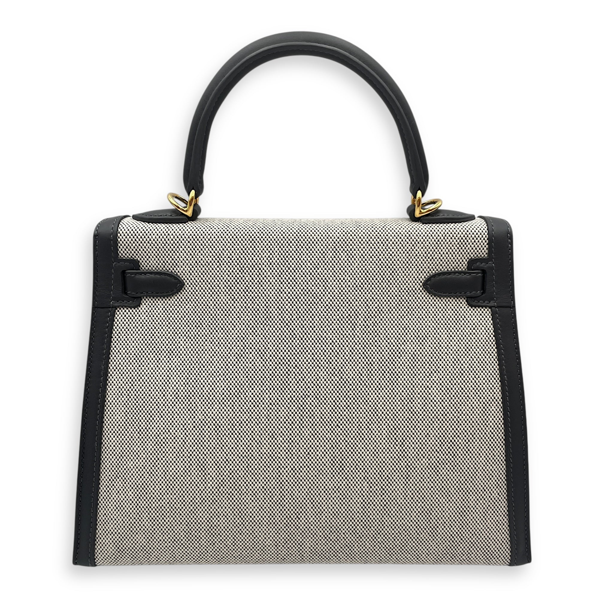 Sellier Kelly 25 Ardoise/Ecru-Black in Swift/Toile H, Gold hardware