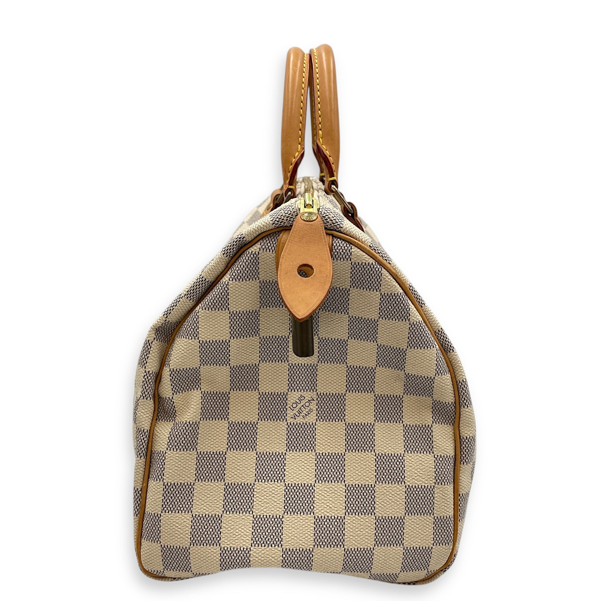 Azur Damier Speedy White Top Handle Bag, Gold hardware