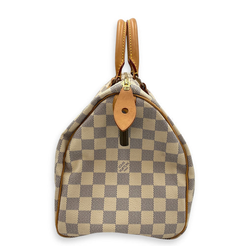 Azur Damier Speedy White Top Handle Bag, Gold hardware