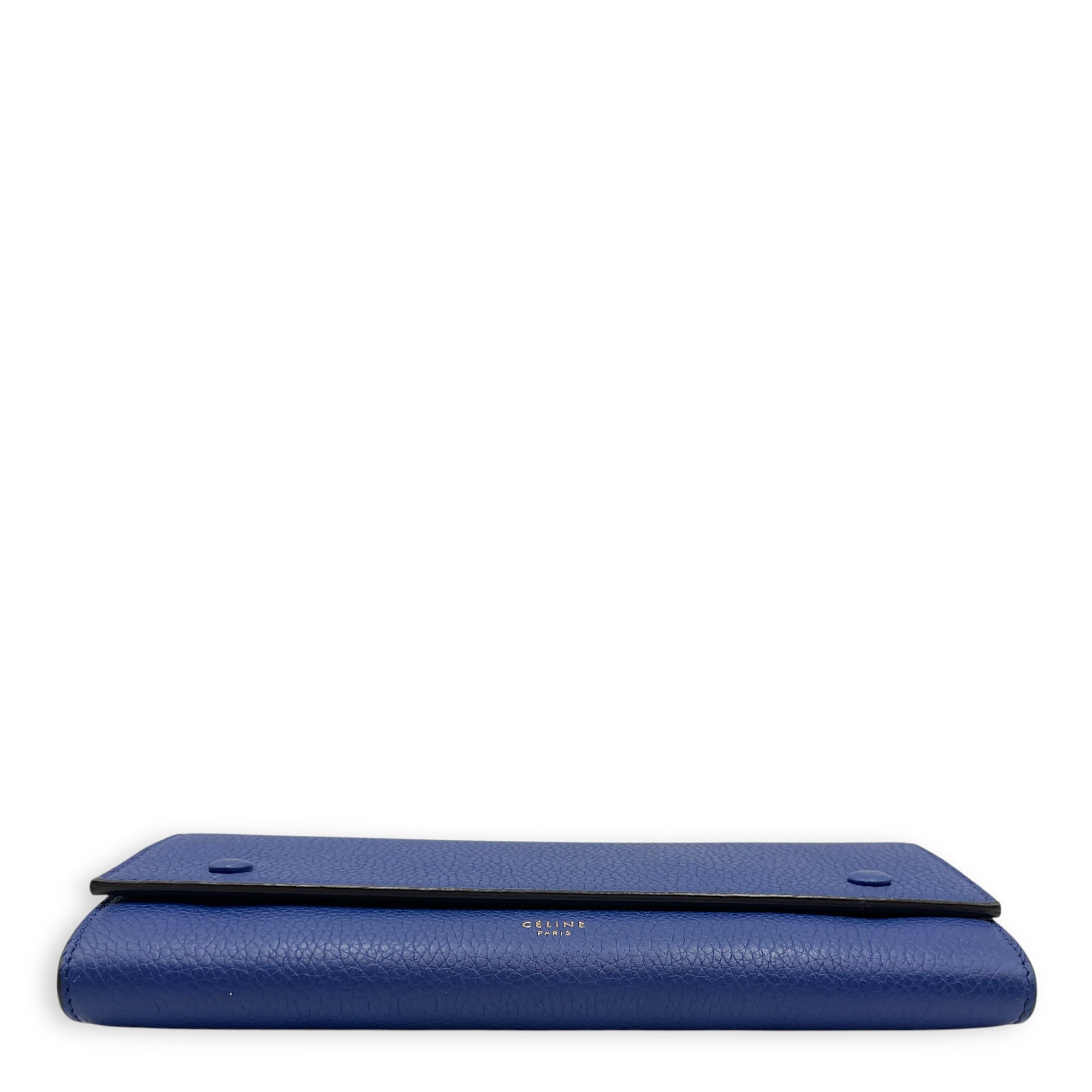 Multifunction Flap Blue/Ash Long Wallet in Calfskin, Gold hardware