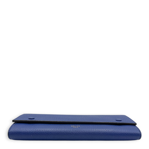 Multifunction Flap Blue/Ash Long Wallet in Calfskin, Gold hardware