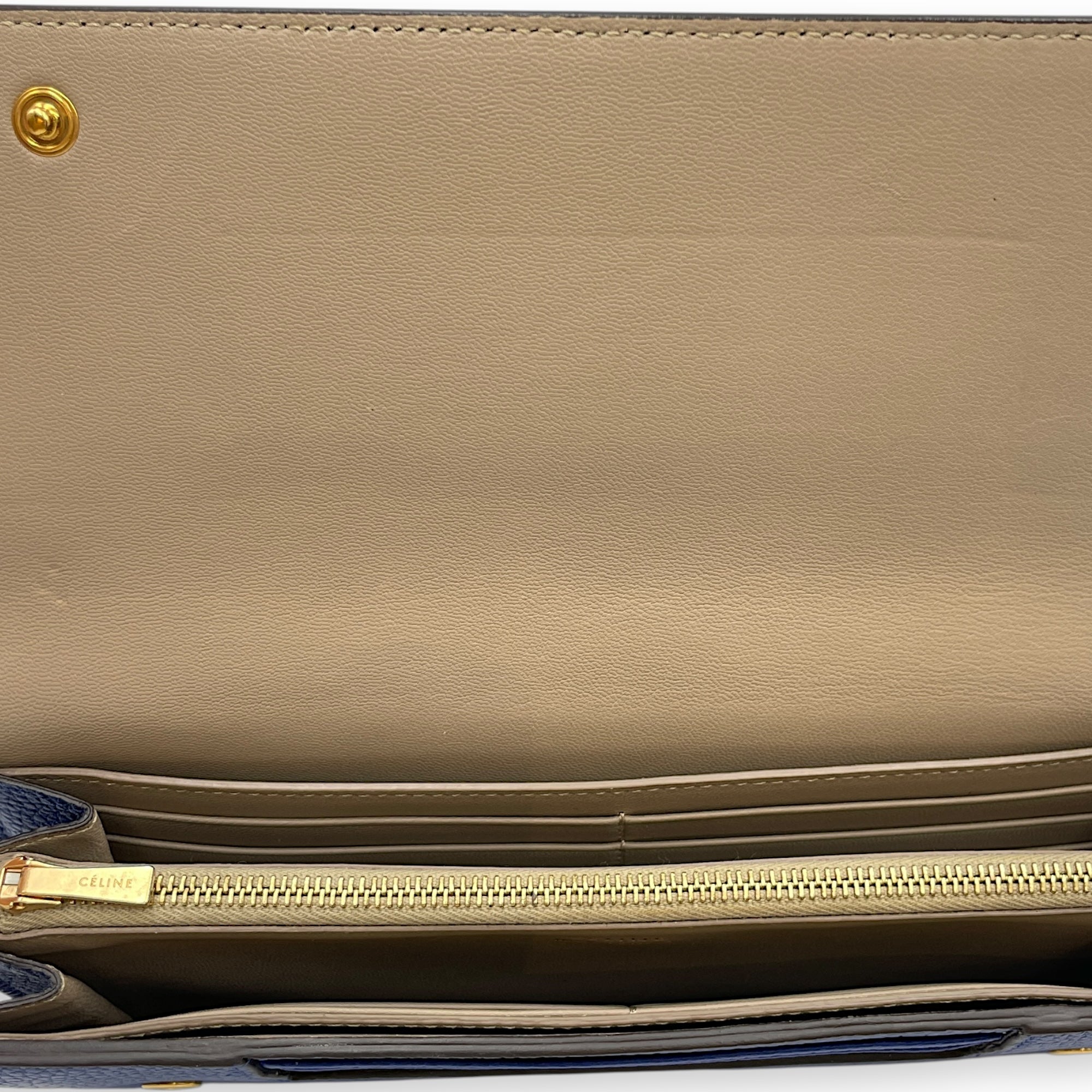 Multifunction Flap Blue/Ash Long Wallet in Calfskin, Gold hardware