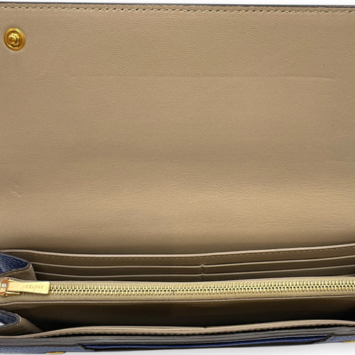 Multifunction Flap Blue/Ash Long Wallet in Calfskin, Gold hardware