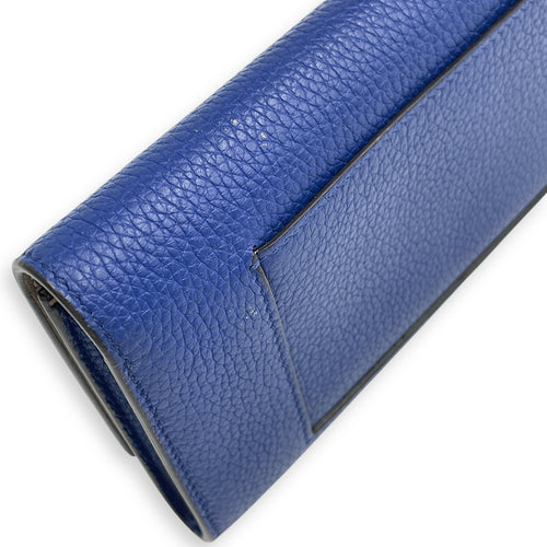 Multifunction Flap Blue/Ash Long Wallet in Calfskin, Gold hardware