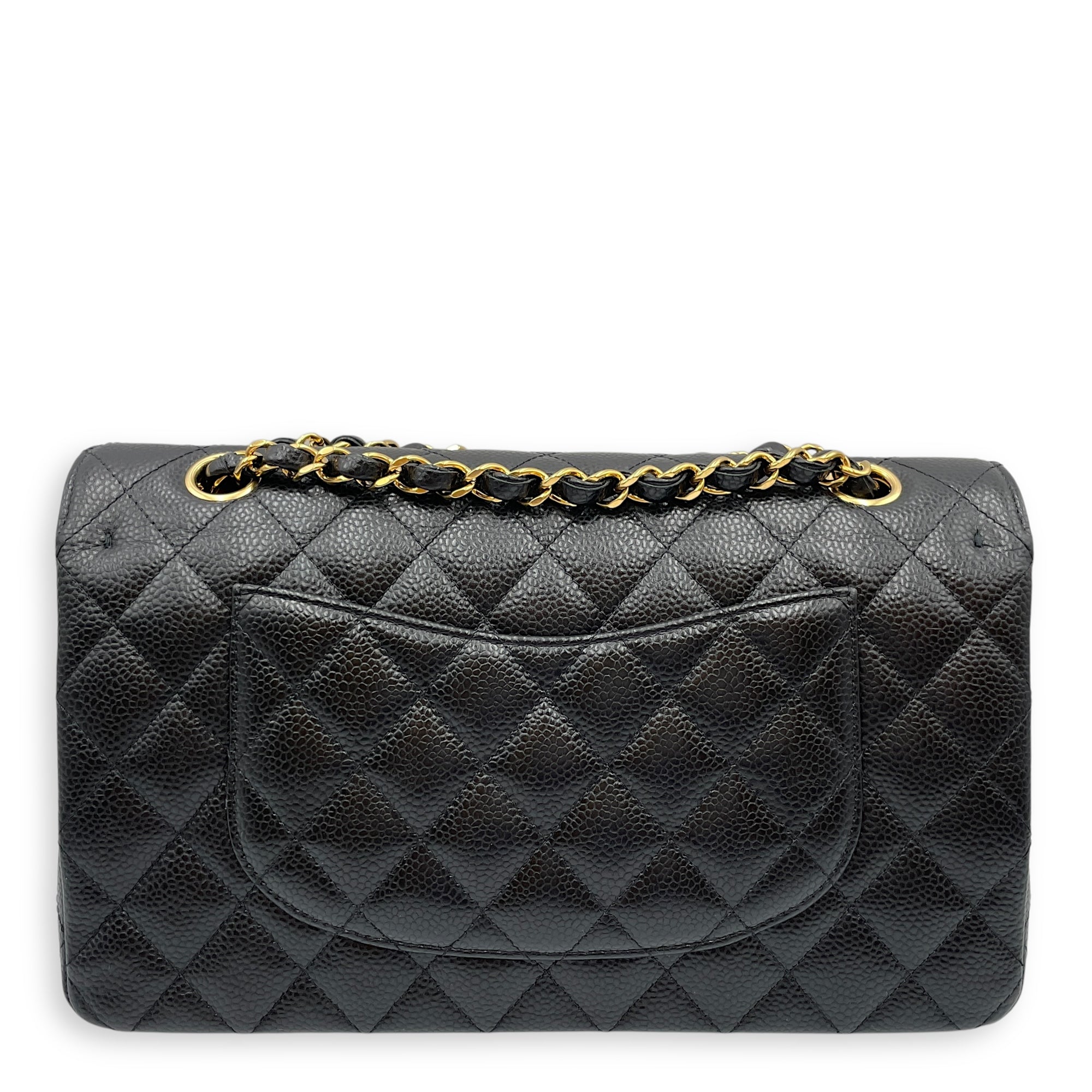 Classic Double Flap Medium Black Shoulder Bag in Caviar Leather, Gold hardware