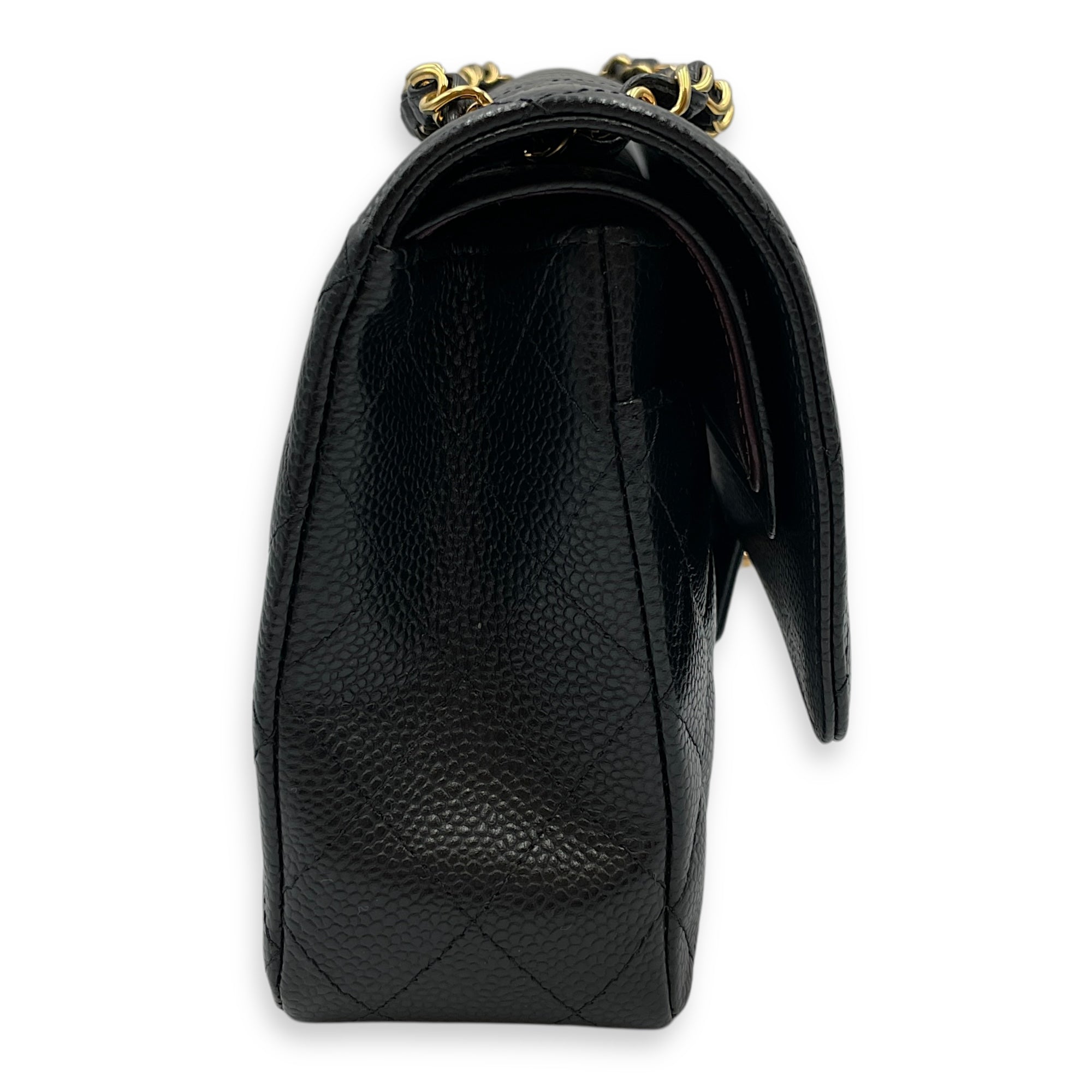 Classic Double Flap Medium Black Shoulder Bag in Caviar Leather, Gold hardware