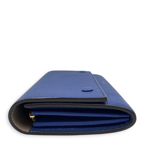 Multifunction Flap Blue/Ash Long Wallet in Calfskin, Gold hardware