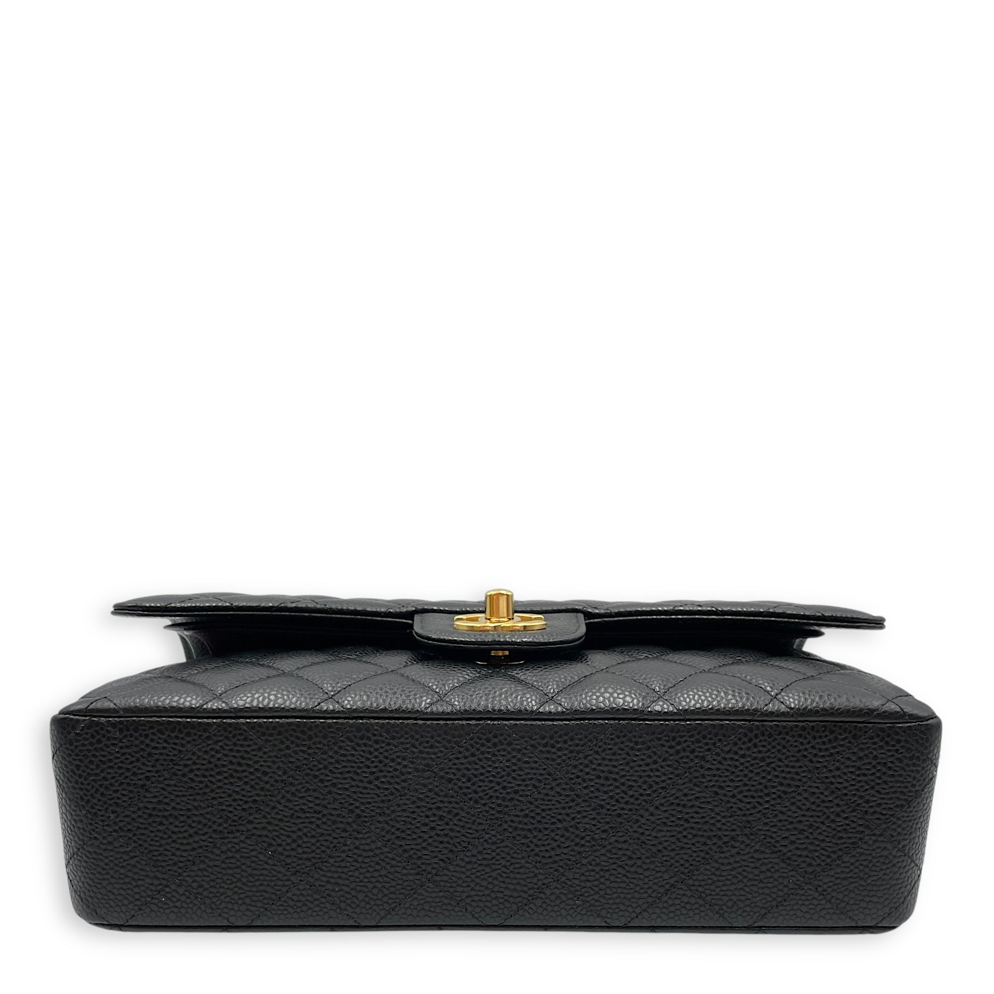 Classic Double Flap Medium Black Shoulder Bag in Caviar Leather, Gold hardware