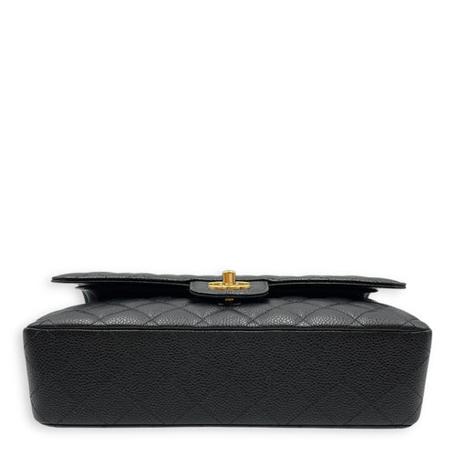 Classic Double Flap Medium Black Shoulder Bag in Caviar Leather, Gold hardware