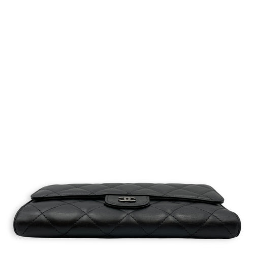 Classc Flap Long Black Wallet in Lambskin, Silver hardware