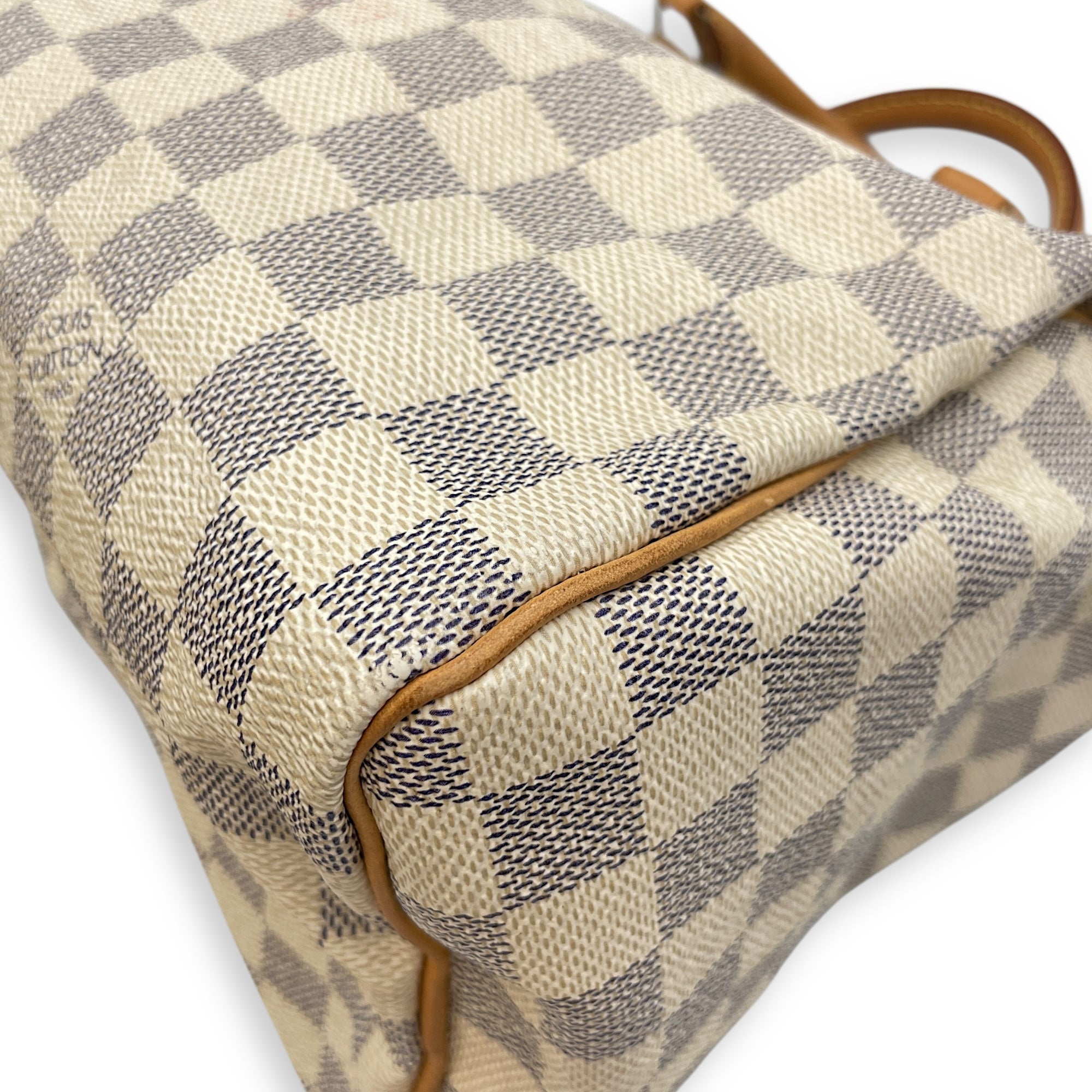 Azur Damier Speedy White Top Handle Bag, Gold hardware