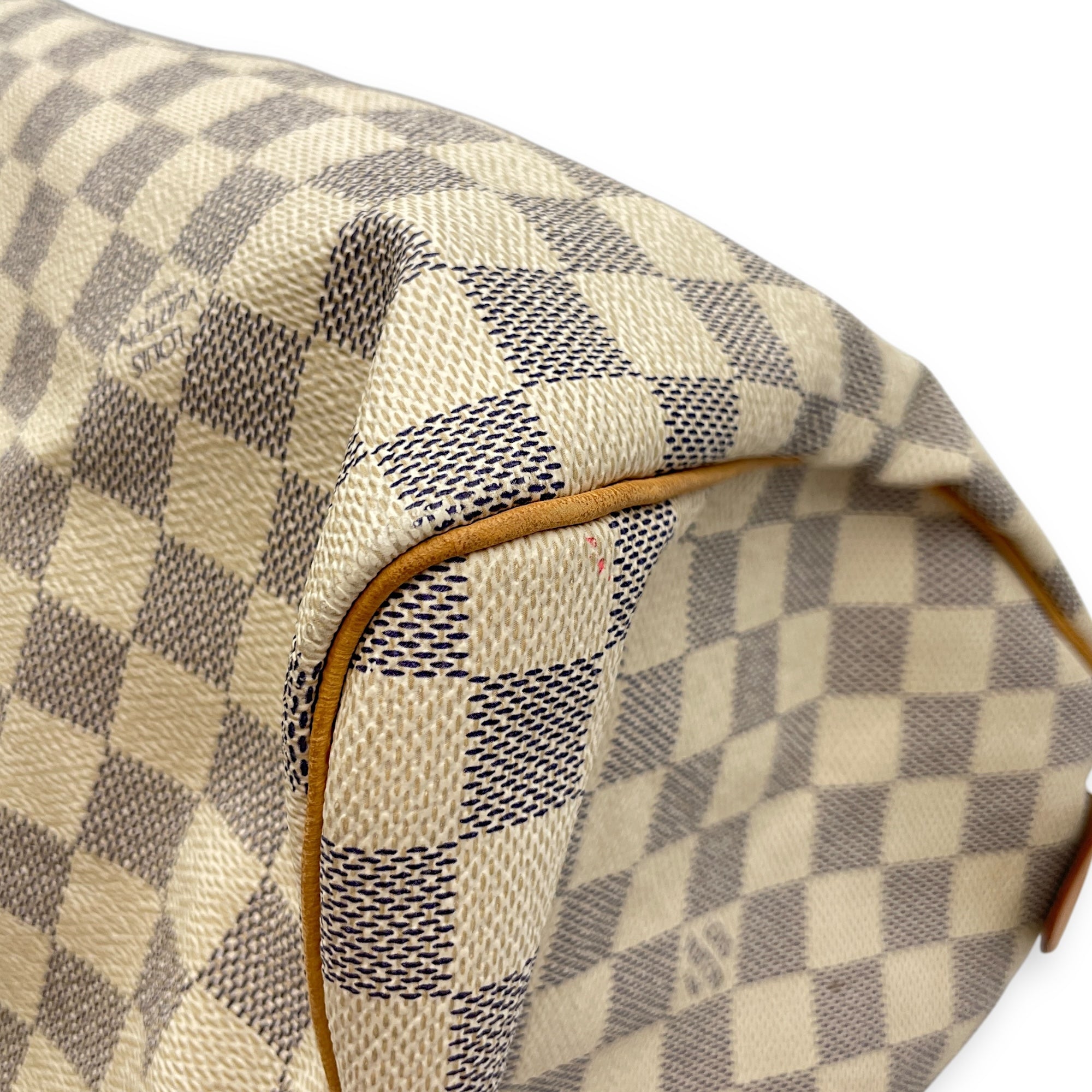 Azur Damier Speedy White Top Handle Bag, Gold hardware