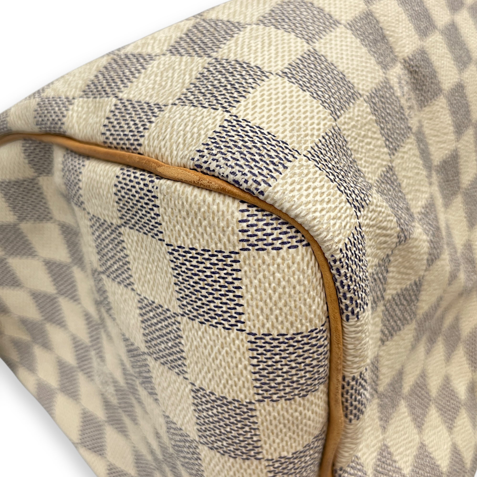 Azur Damier Speedy White Top Handle Bag, Gold hardware
