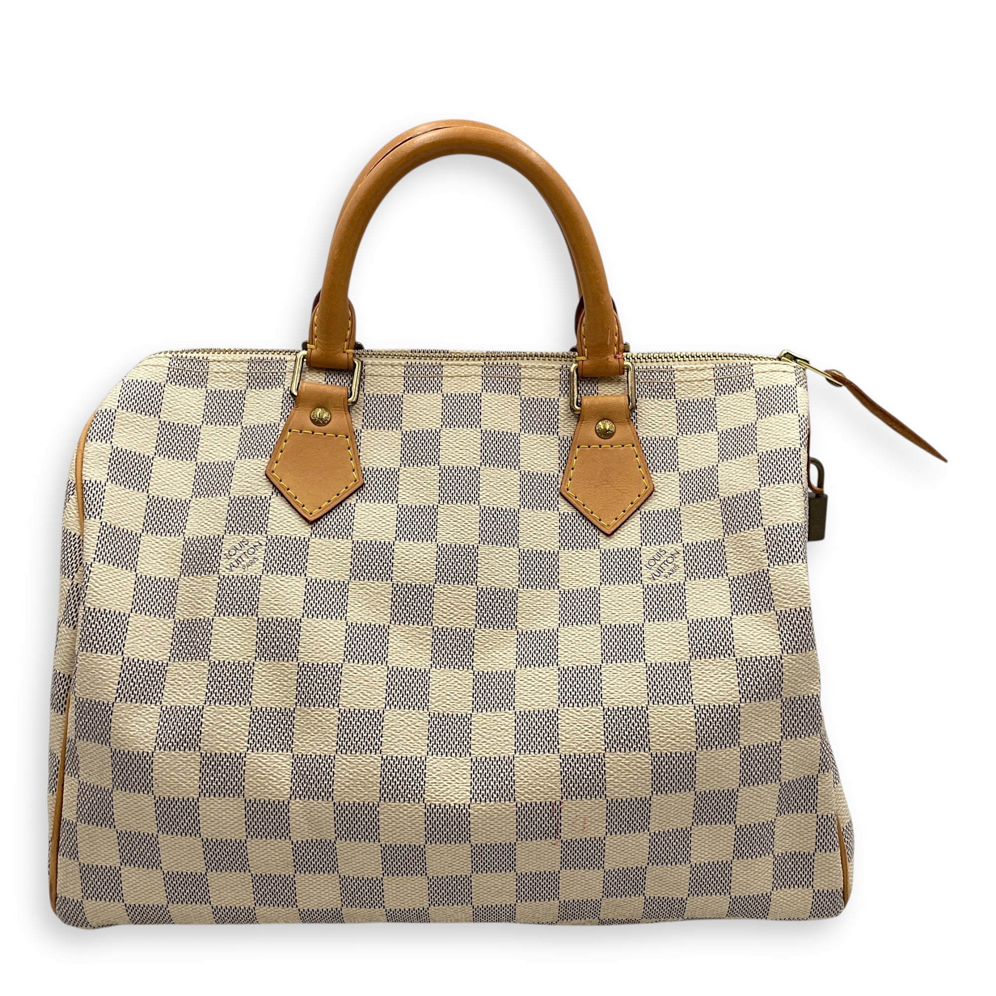 Azur Damier Speedy White Top Handle Bag, Gold hardware