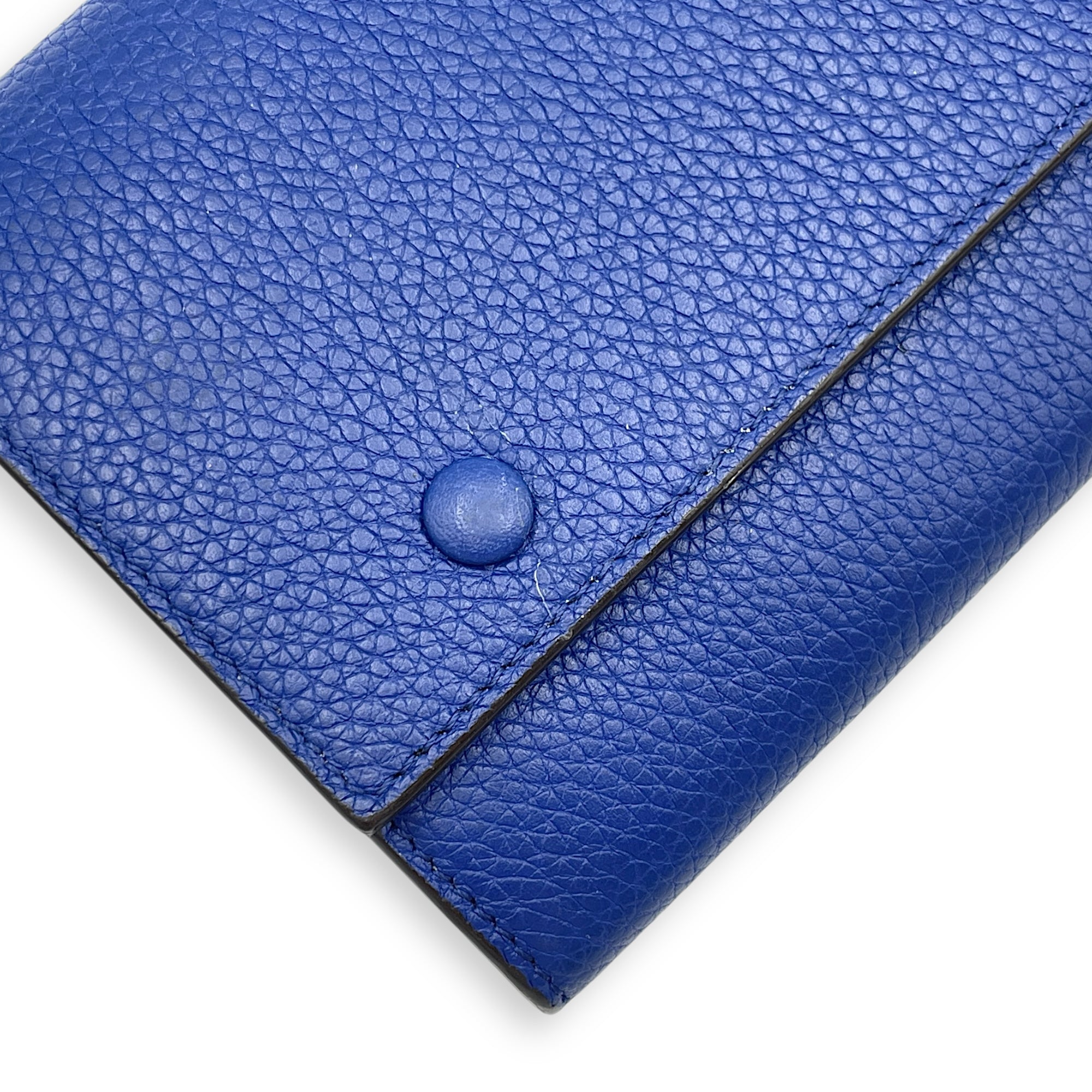 Multifunction Flap Blue/Ash Long Wallet in Calfskin, Gold hardware