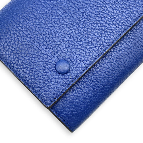 Multifunction Flap Blue/Ash Long Wallet in Calfskin, Gold hardware