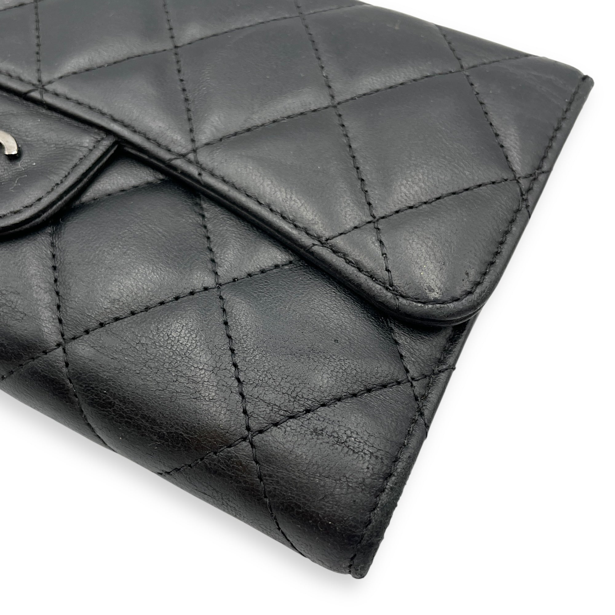 Classc Flap Long Black Wallet in Lambskin, Silver hardware