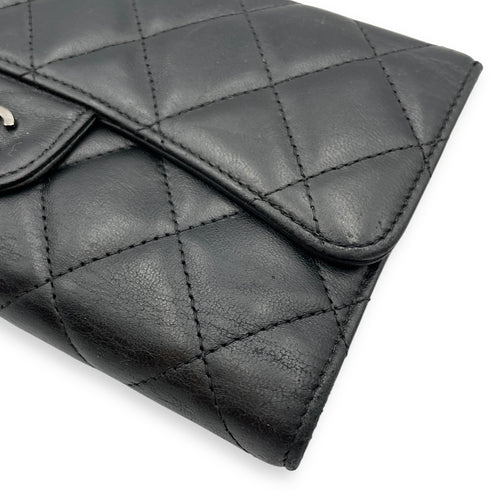 Classc Flap Long Black Wallet in Lambskin, Silver hardware