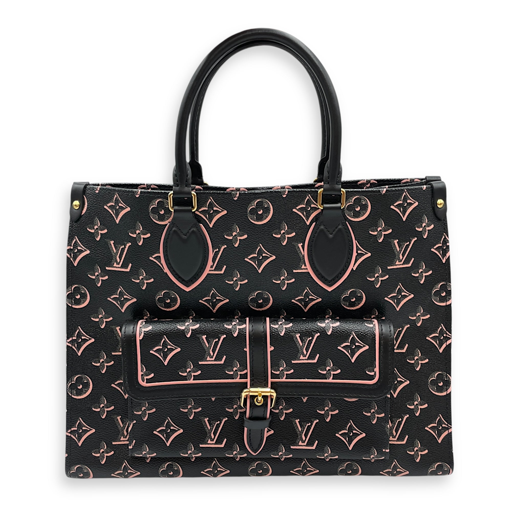 OnTheGo Fall For You MM Black/Pink Monogram Shoulder Bag , Gold hardware