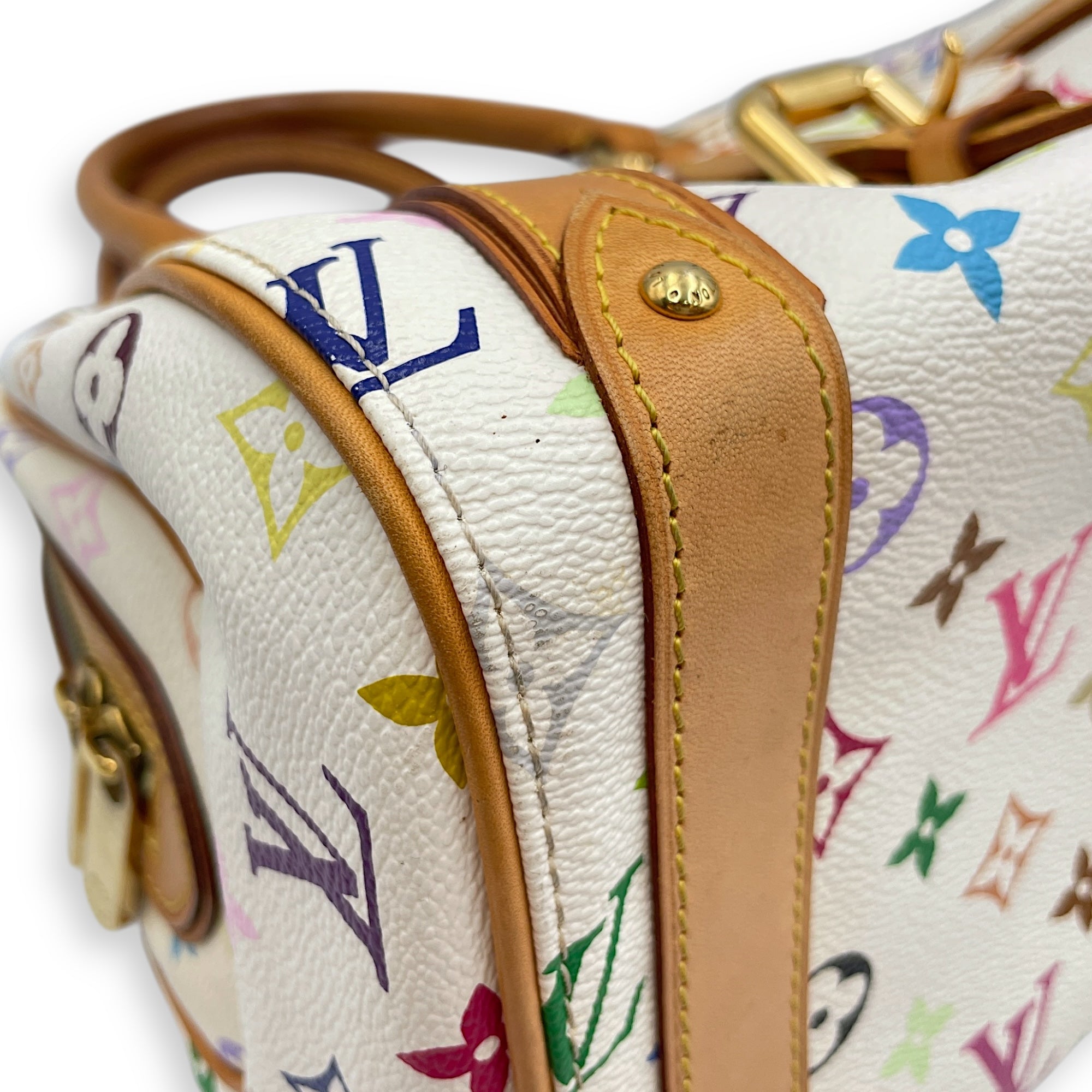 LV x TM Priscilla White/Multi-Color Top Handle Bag in Canvas, Gold hardware