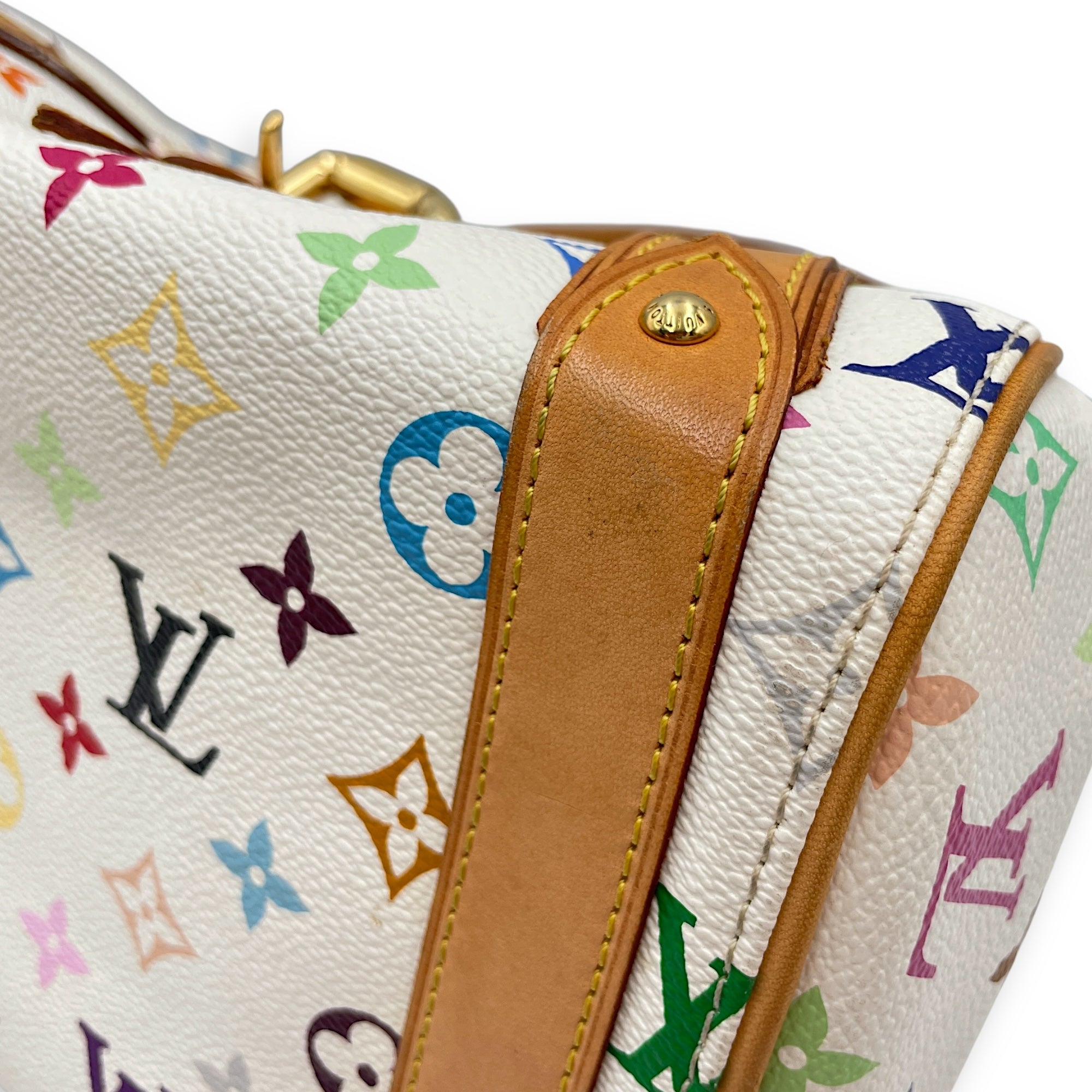 LV x TM Priscilla White/Multi-Color Top Handle Bag in Canvas, Gold hardware