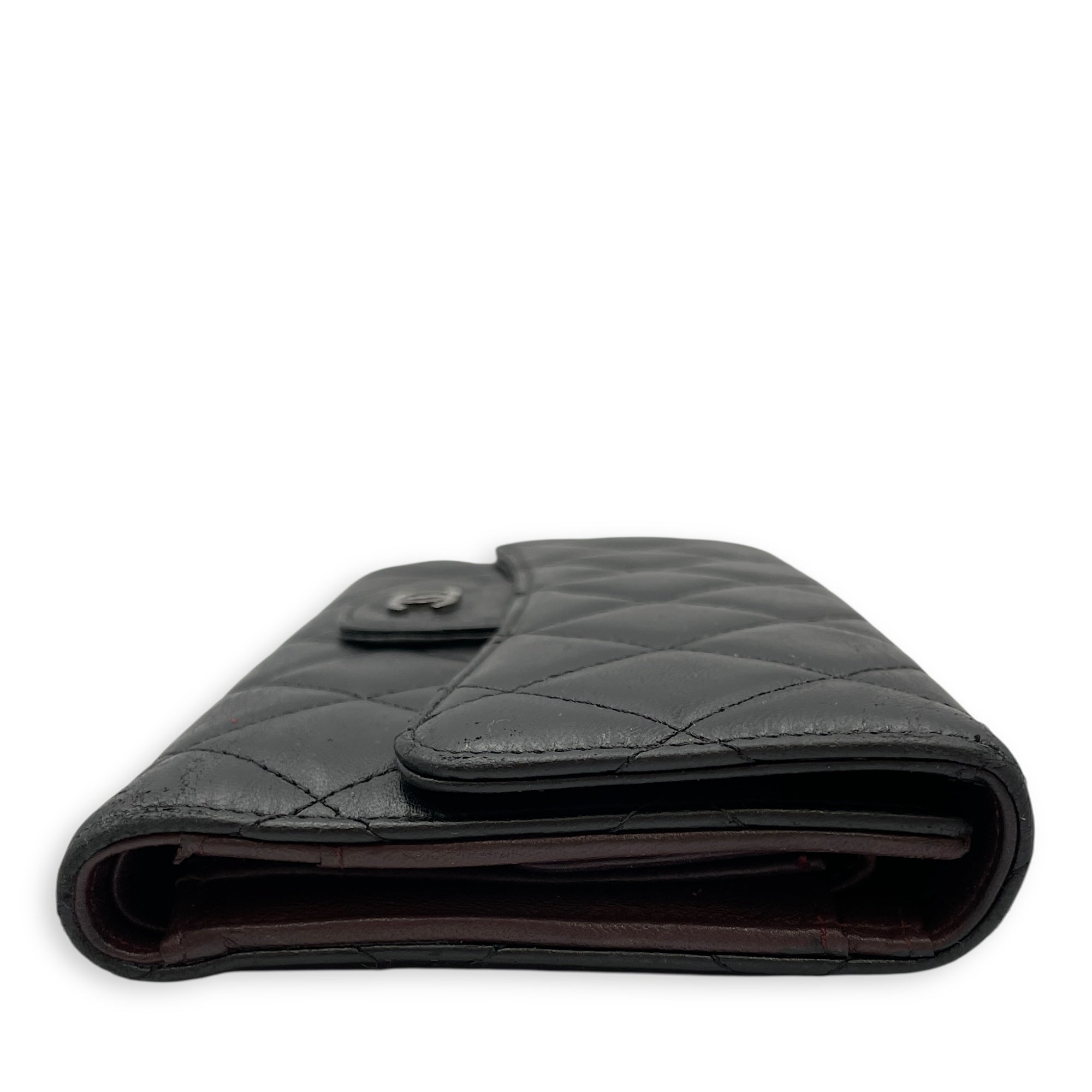 Classc Flap Long Black Wallet in Lambskin, Silver hardware