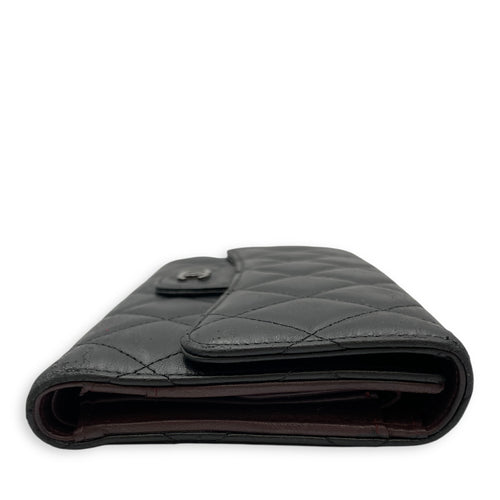 Classc Flap Long Black Wallet in Lambskin, Silver hardware