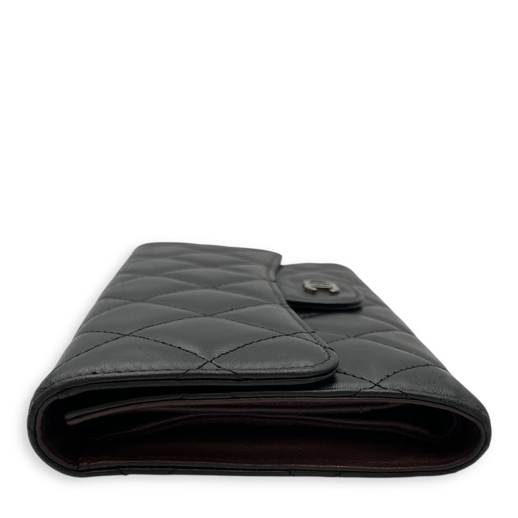 Classc Flap Long Black Wallet in Lambskin, Silver hardware