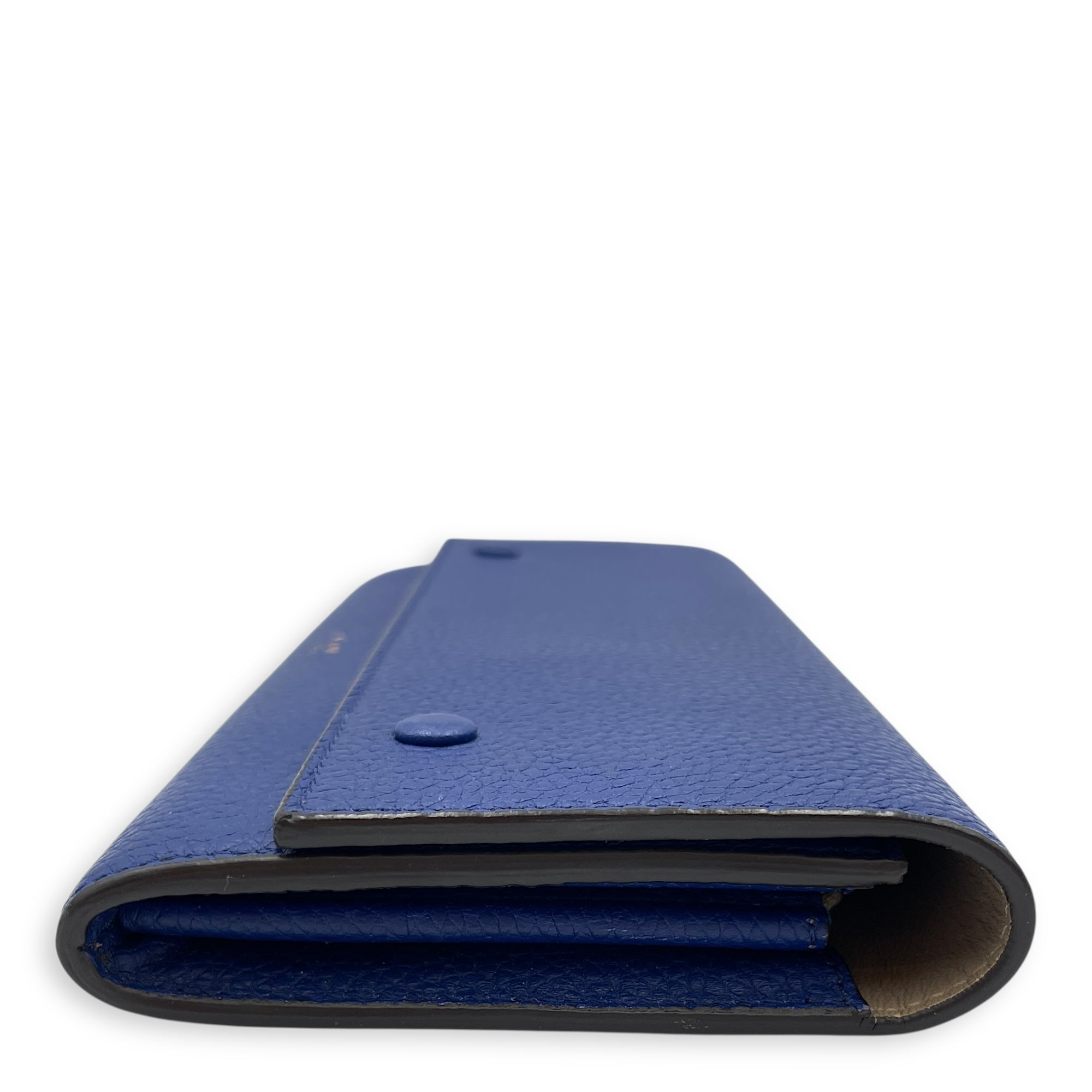 Multifunction Flap Blue/Ash Long Wallet in Calfskin, Gold hardware