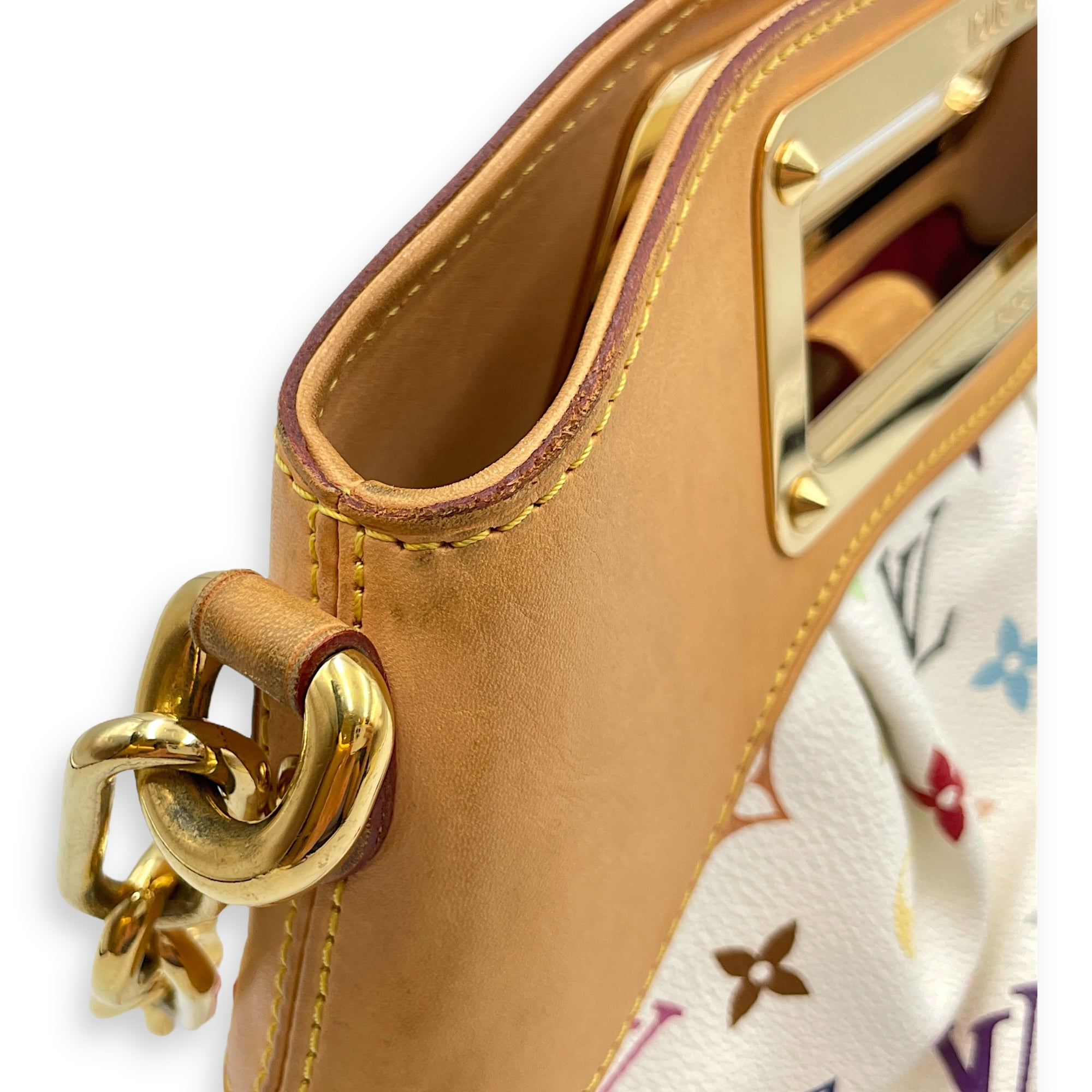 LV x TM Judy PM White/Brown/Multi-Color Shoulder Bag in Canvas, Gold hardware