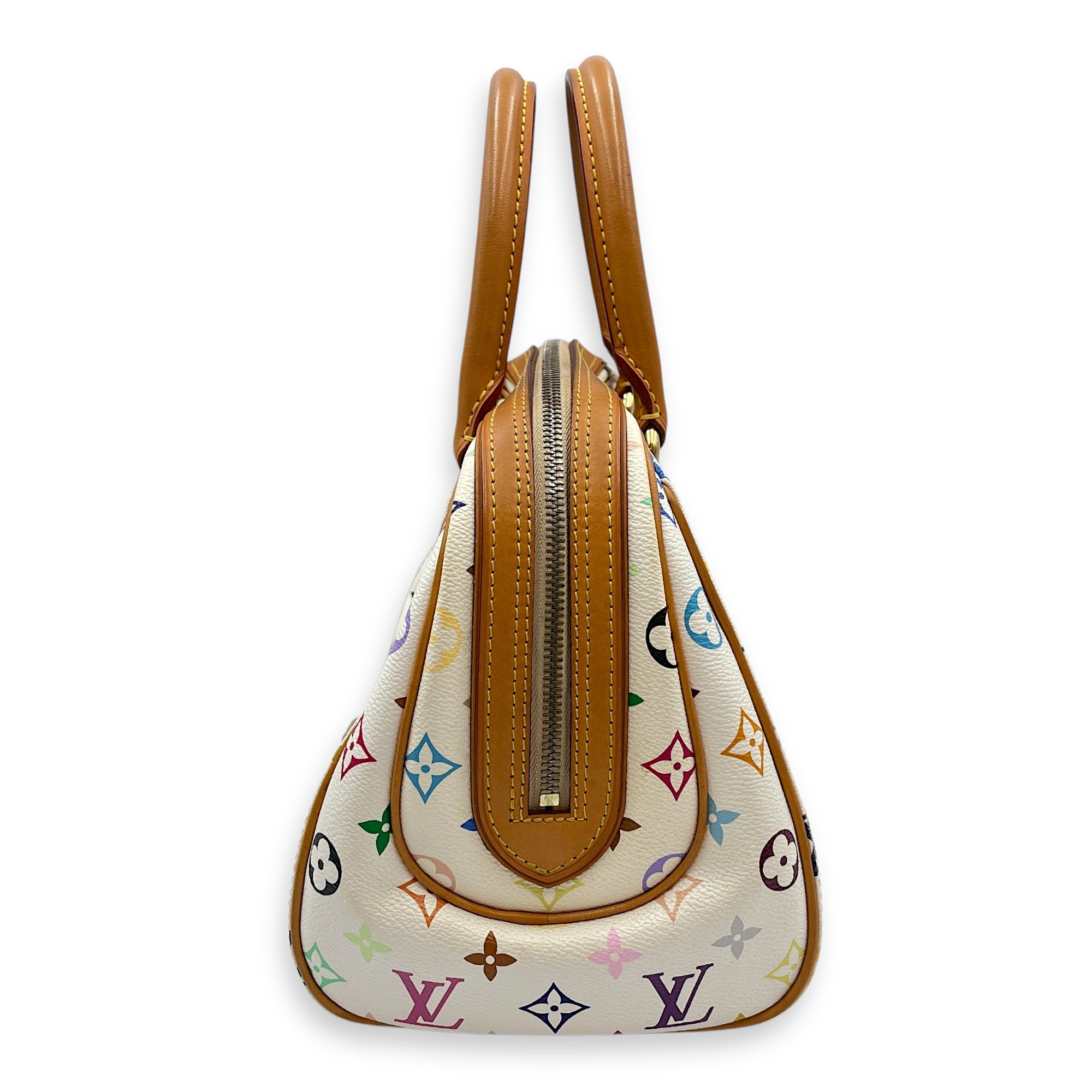 LV x TM Priscilla White/Multi-Color Top Handle Bag in Canvas, Gold hardware