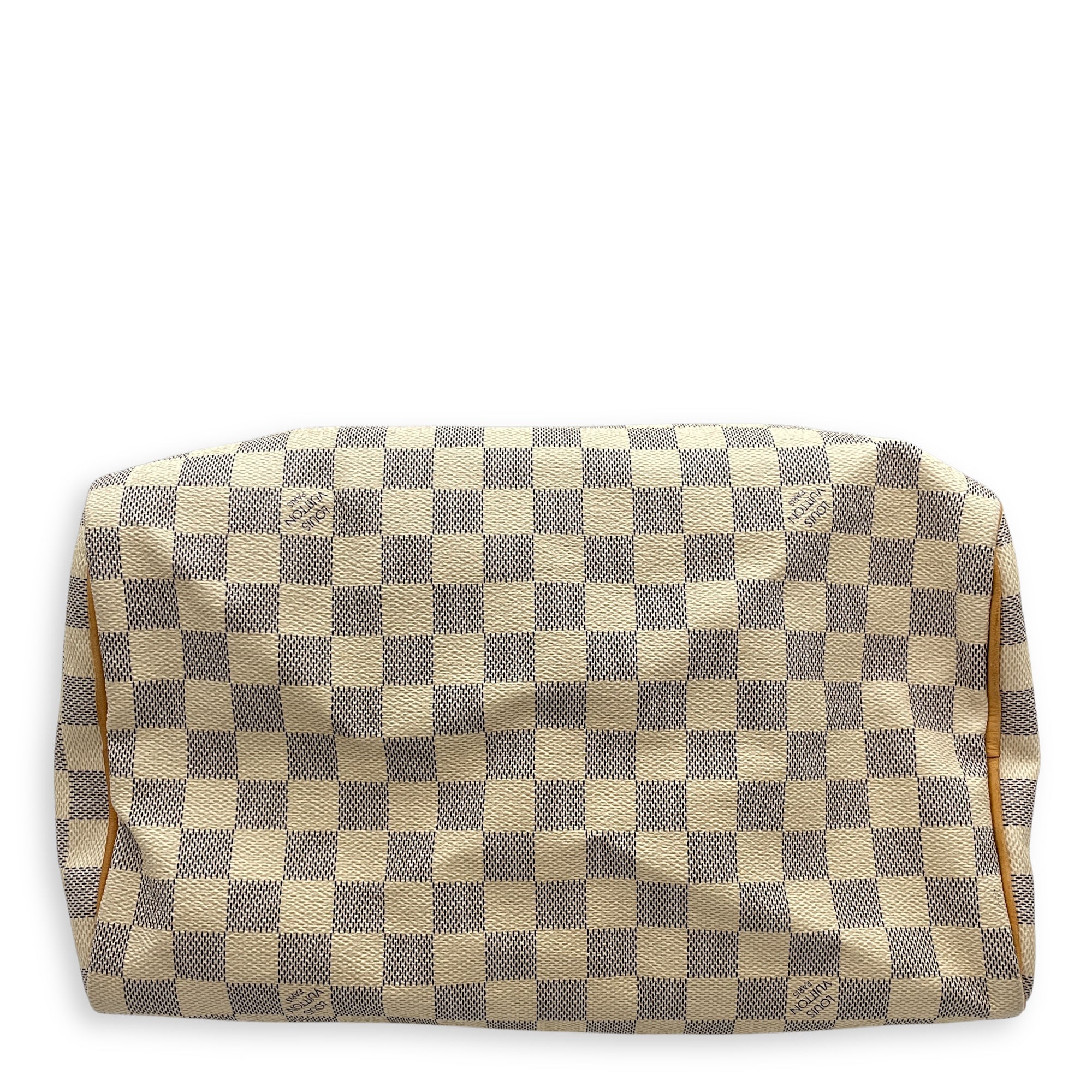 Azur Damier Speedy White Top Handle Bag, Gold hardware
