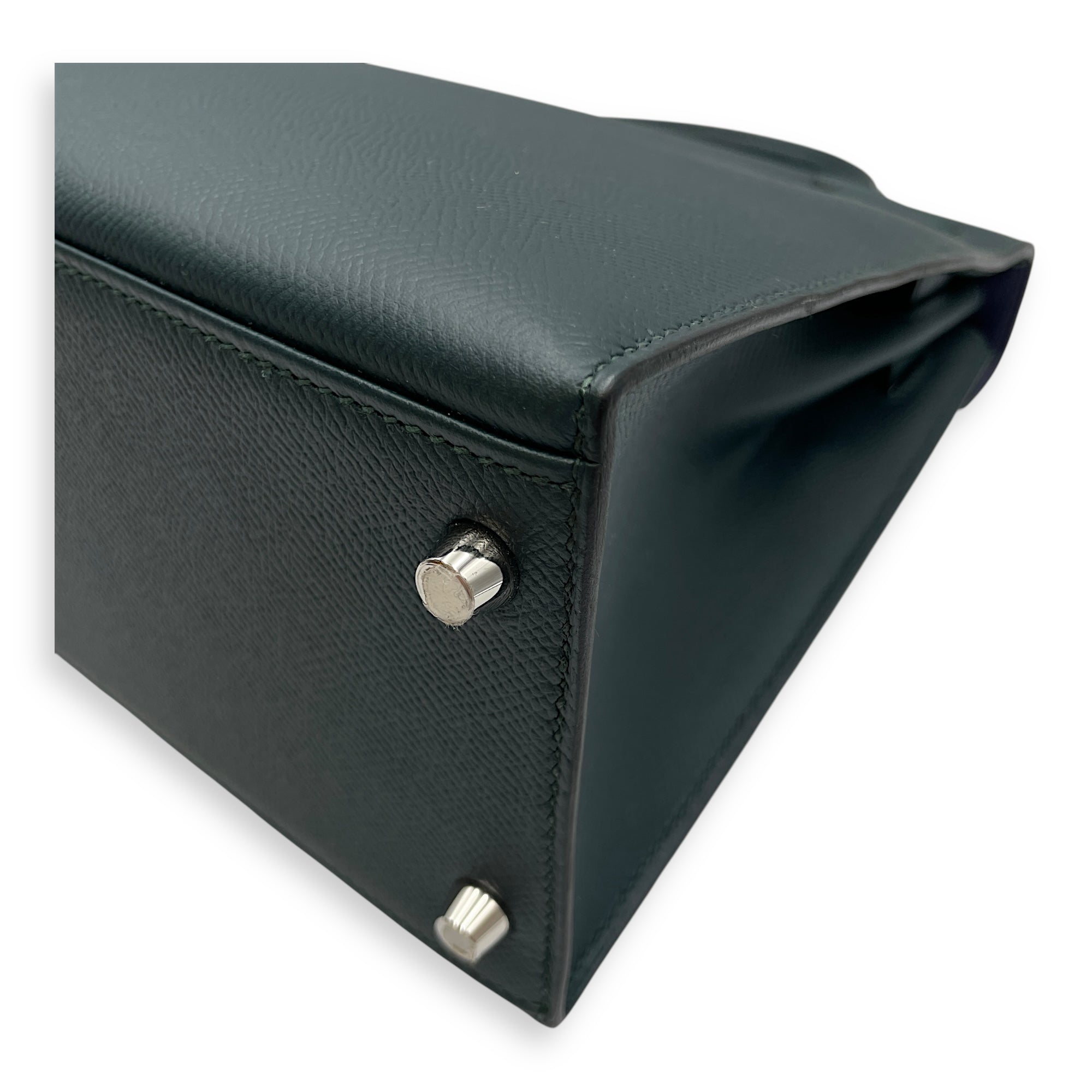 Lettre Sellier Kelly 28 Vert Cypres/Blue Obscure/Malachite in Epsom/Sombrero/Clemence, Palladium hardware