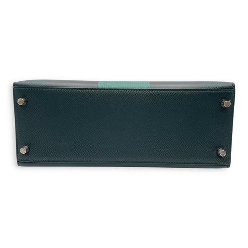 Lettre Sellier Kelly 28 Vert Cypres/Blue Obscure/Malachite in Epsom/Sombrero/Clemence, Palladium hardware