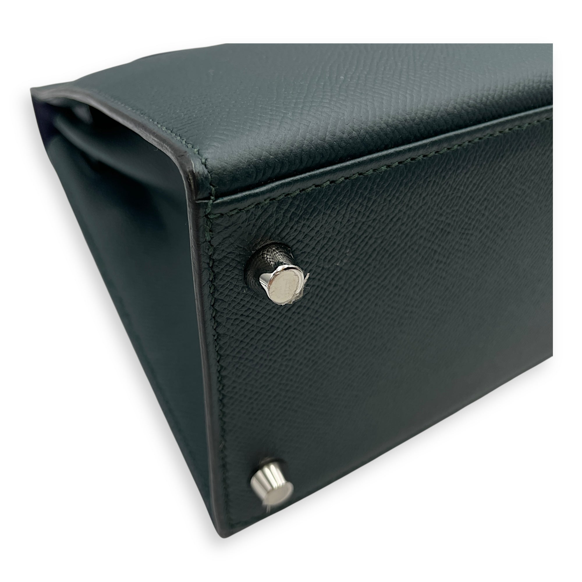 Lettre Sellier Kelly 28 Vert Cypres/Malachite/Blue Obscure in Epsom/Sombrero/Clemence Palladium hardware