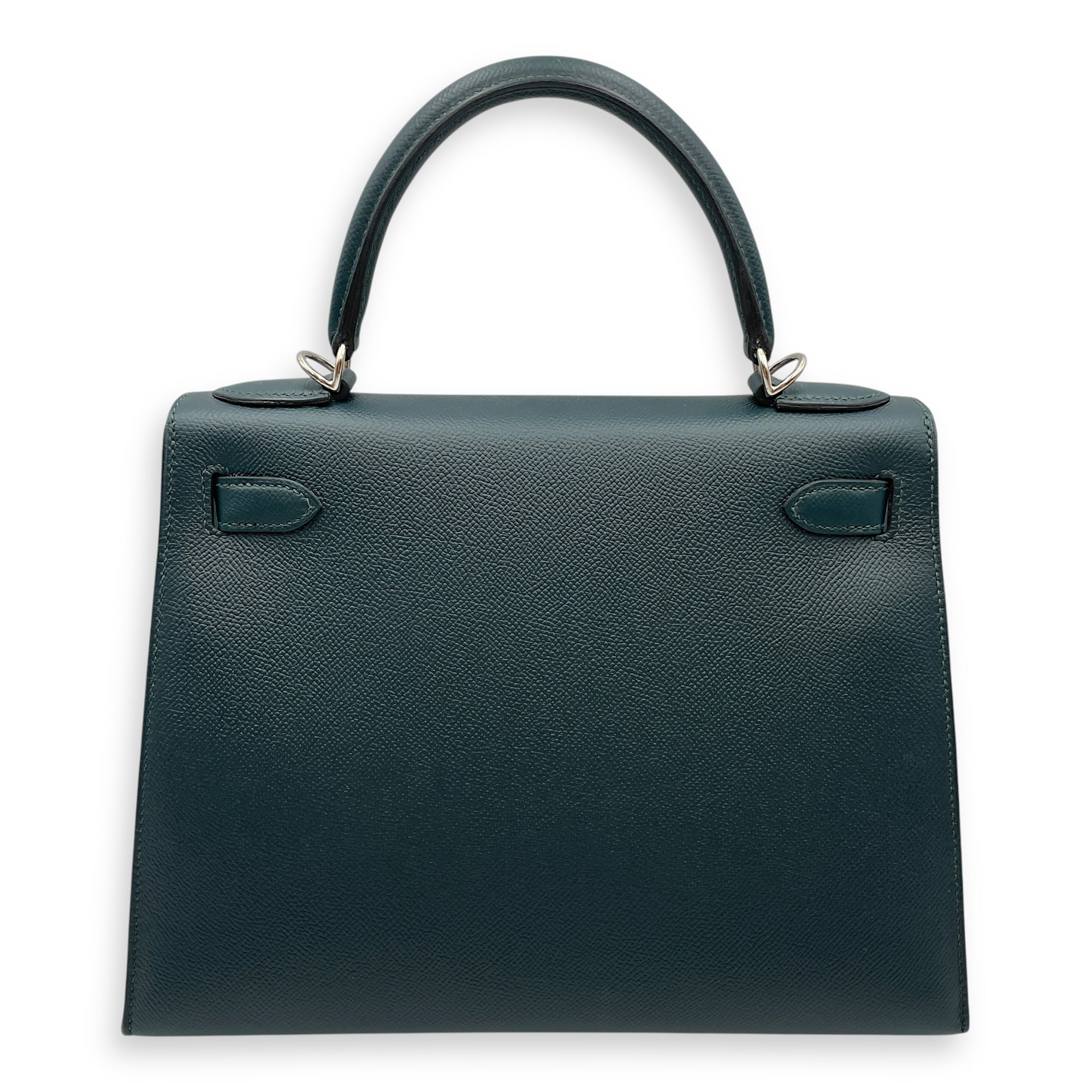 Lettre Sellier Kelly 28 Vert Cypres/Blue Obscure/Malachite in Epsom/Sombrero/Clemence, Palladium hardware