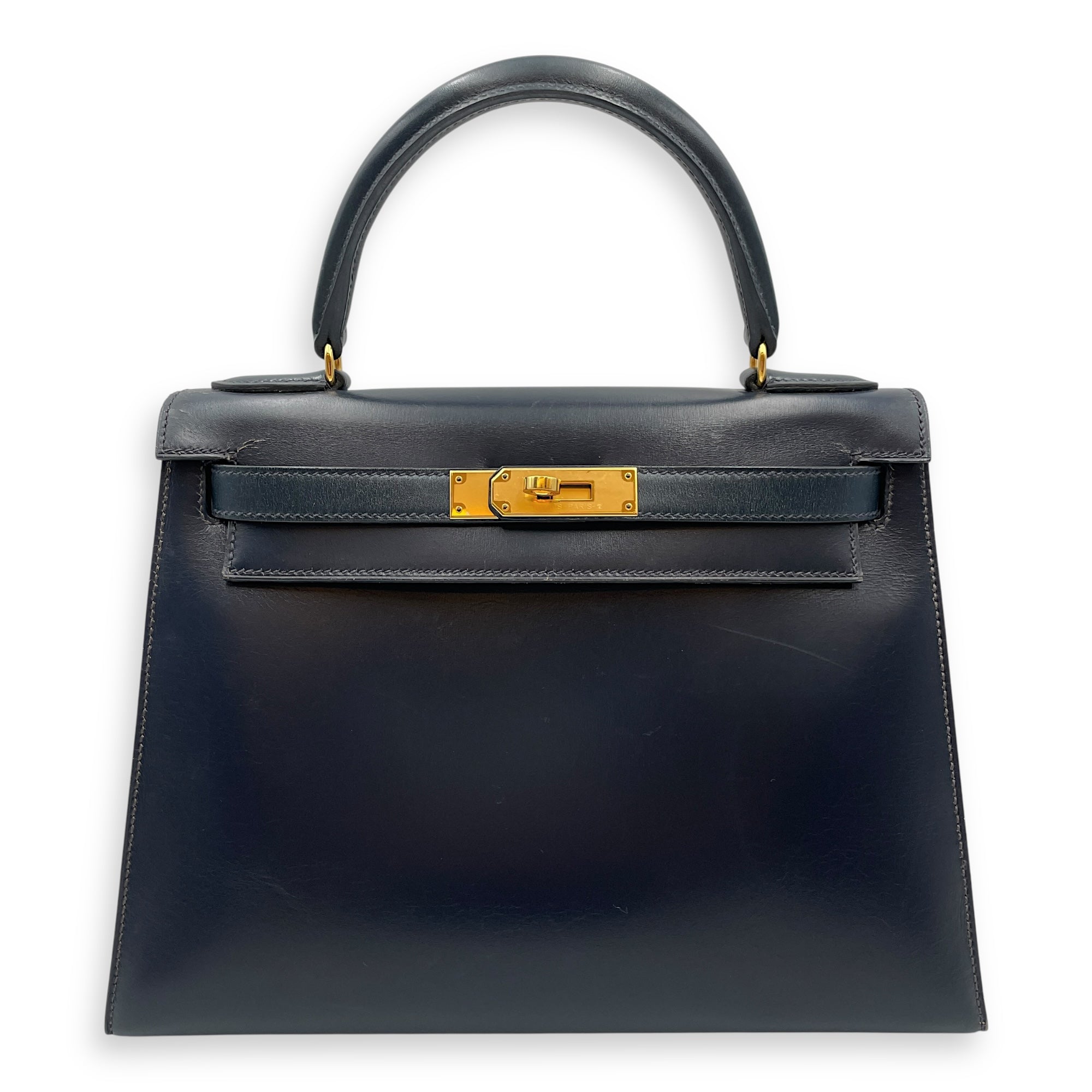 Sellier Kelly 28 Navy in Box, Gold hardware