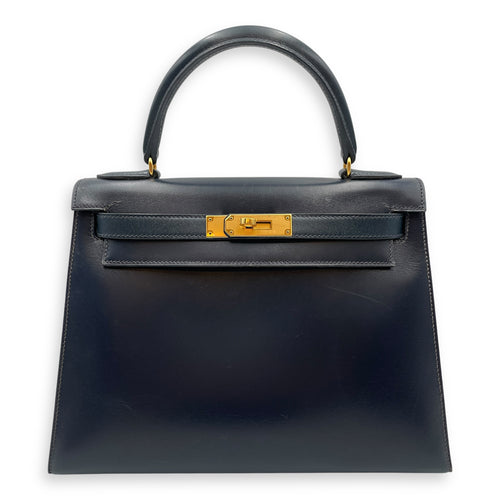 Sellier Kelly 28 Navy in Box, Gold hardware