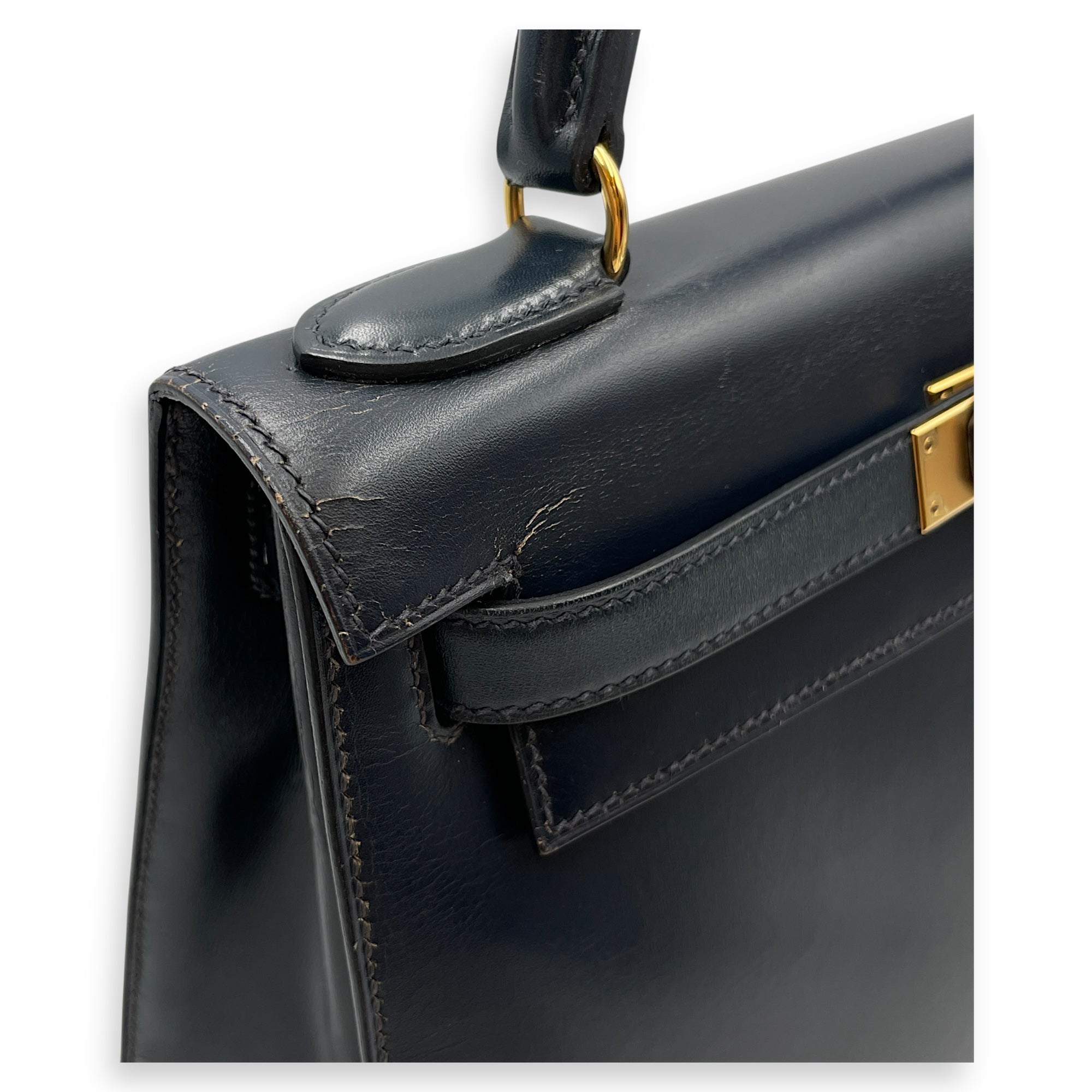 Sellier Kelly 28 Navy in Box, Gold hardware