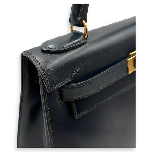 Sellier Kelly 28 Navy in Box, Gold hardware