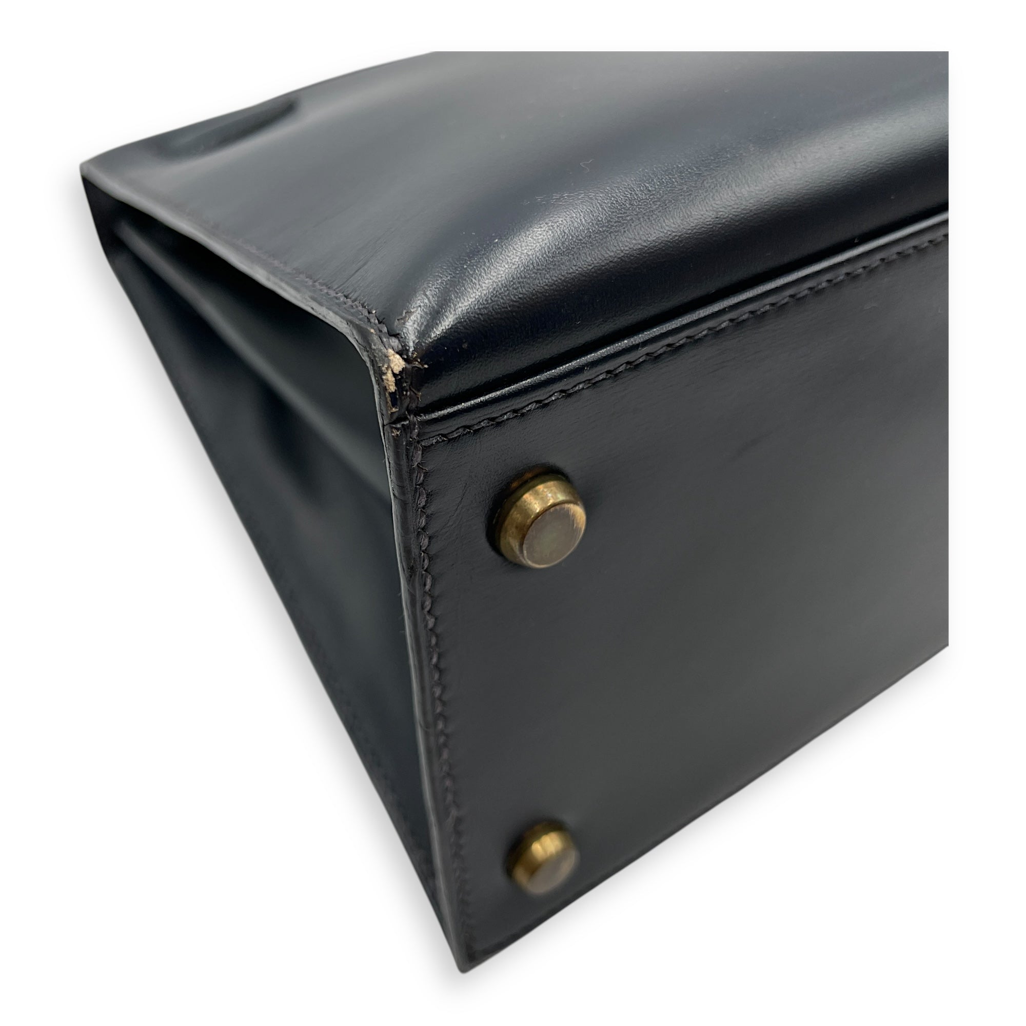 Sellier Kelly 28 Navy in Box, Gold hardware