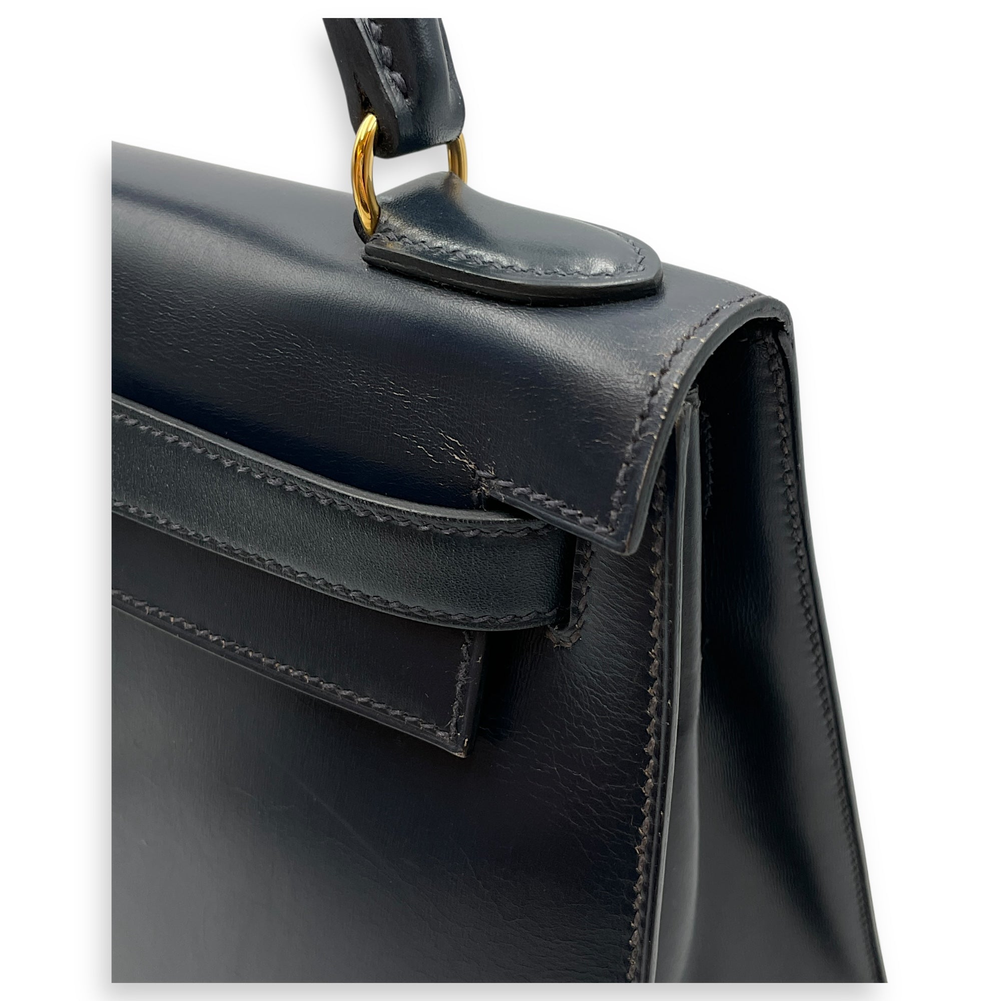 Sellier Kelly 28 Navy in Box, Gold hardware