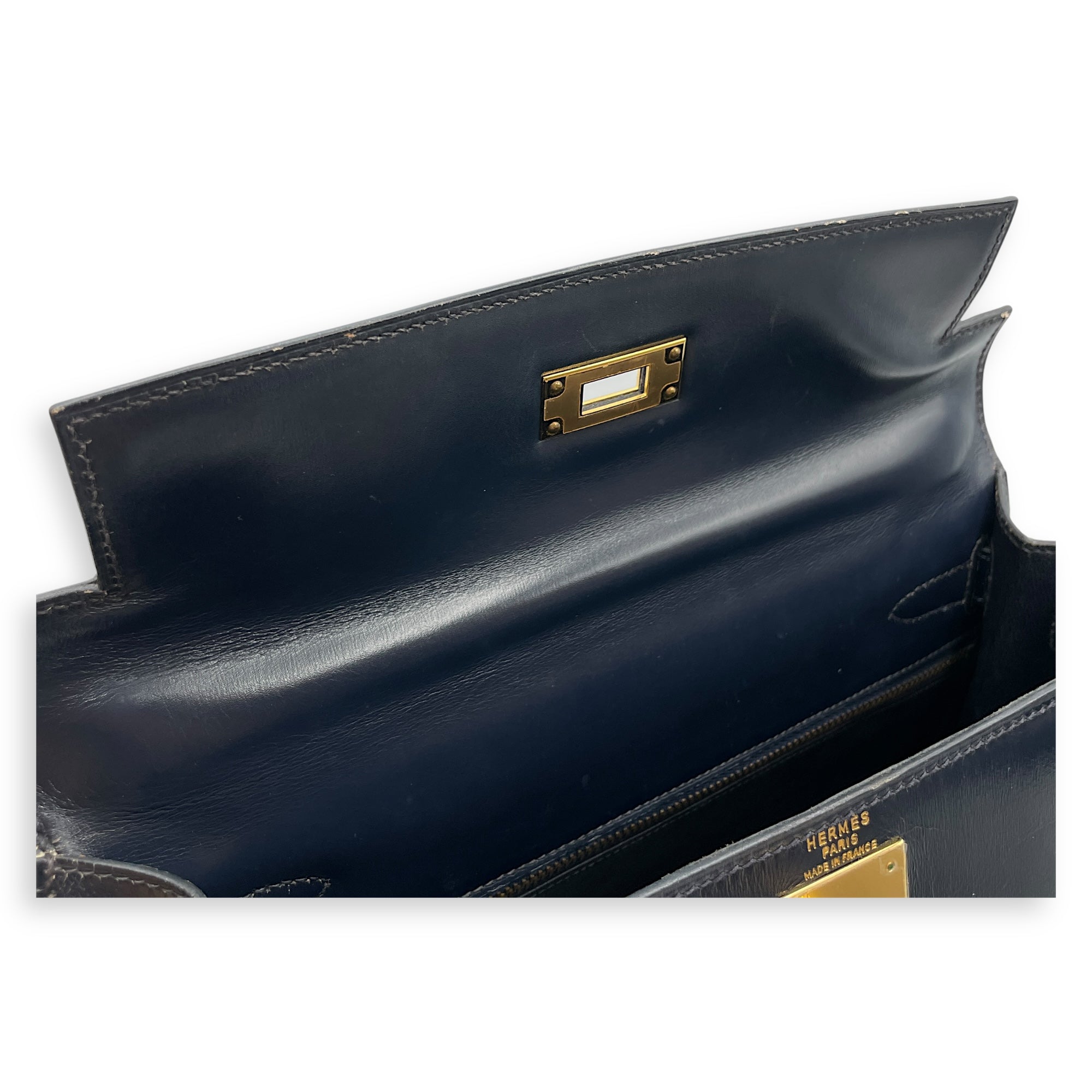 Sellier Kelly 28 Navy in Box, Gold hardware