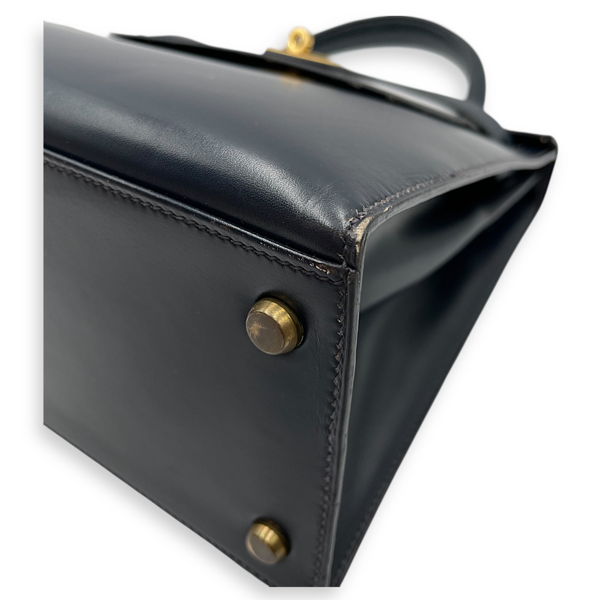 Sellier Kelly 28 Navy in Box, Gold hardware