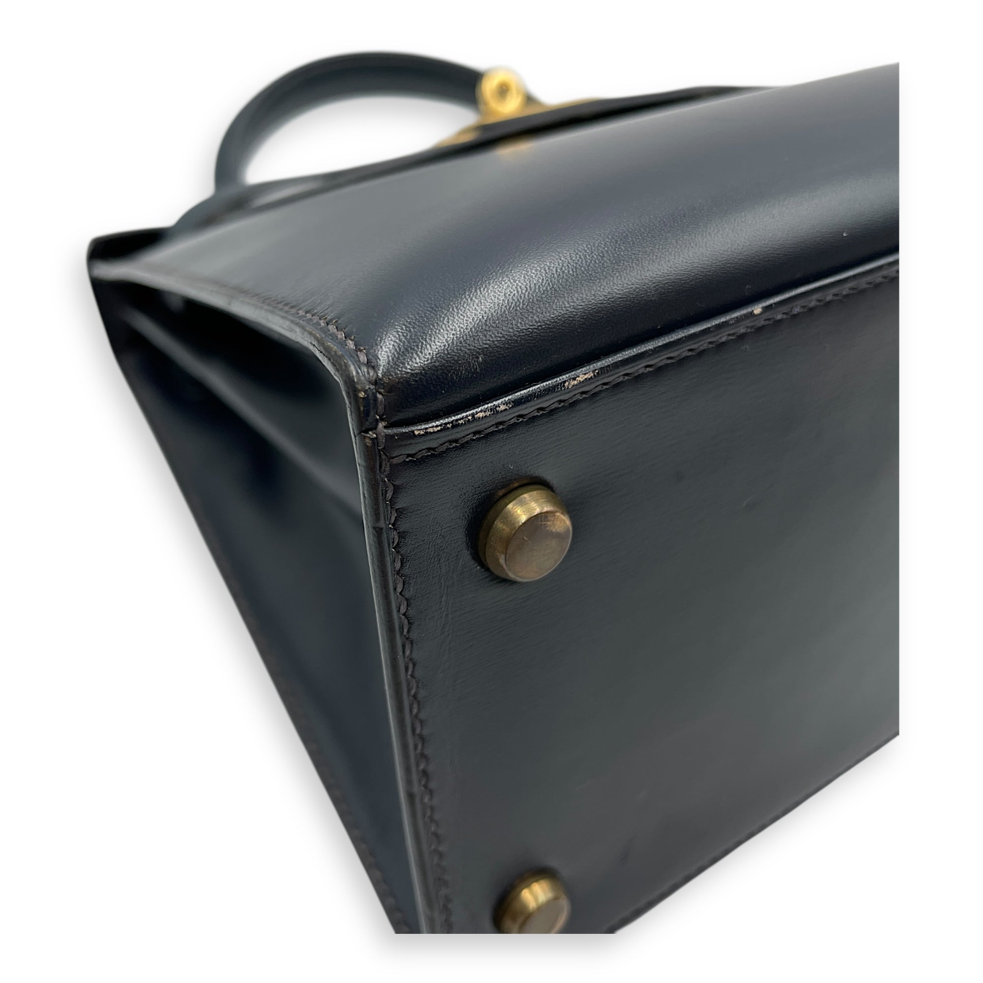 Sellier Kelly 28 Navy in Box, Gold hardware