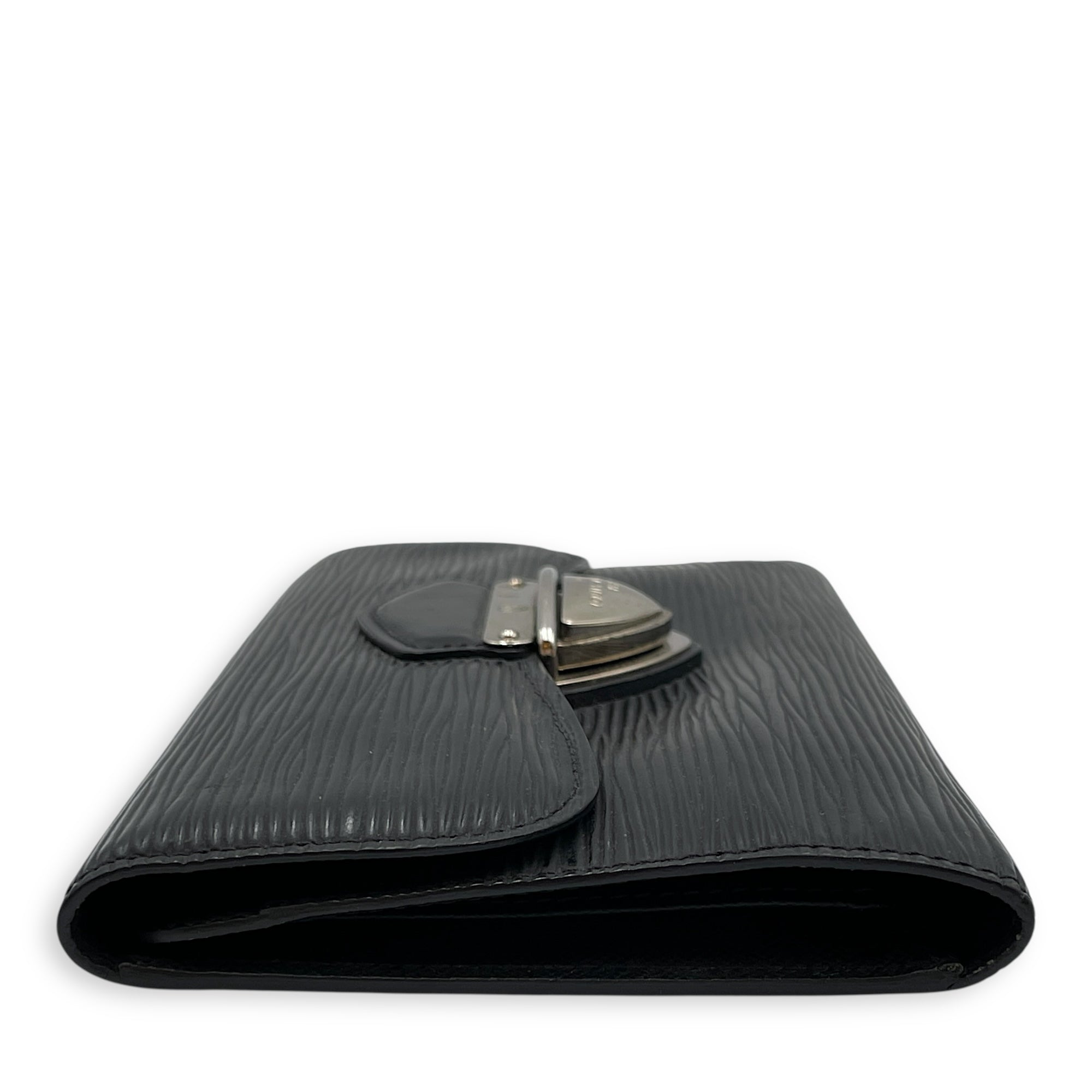 Eugenie Black Long Wallet in Epi Leather, Silver hardware