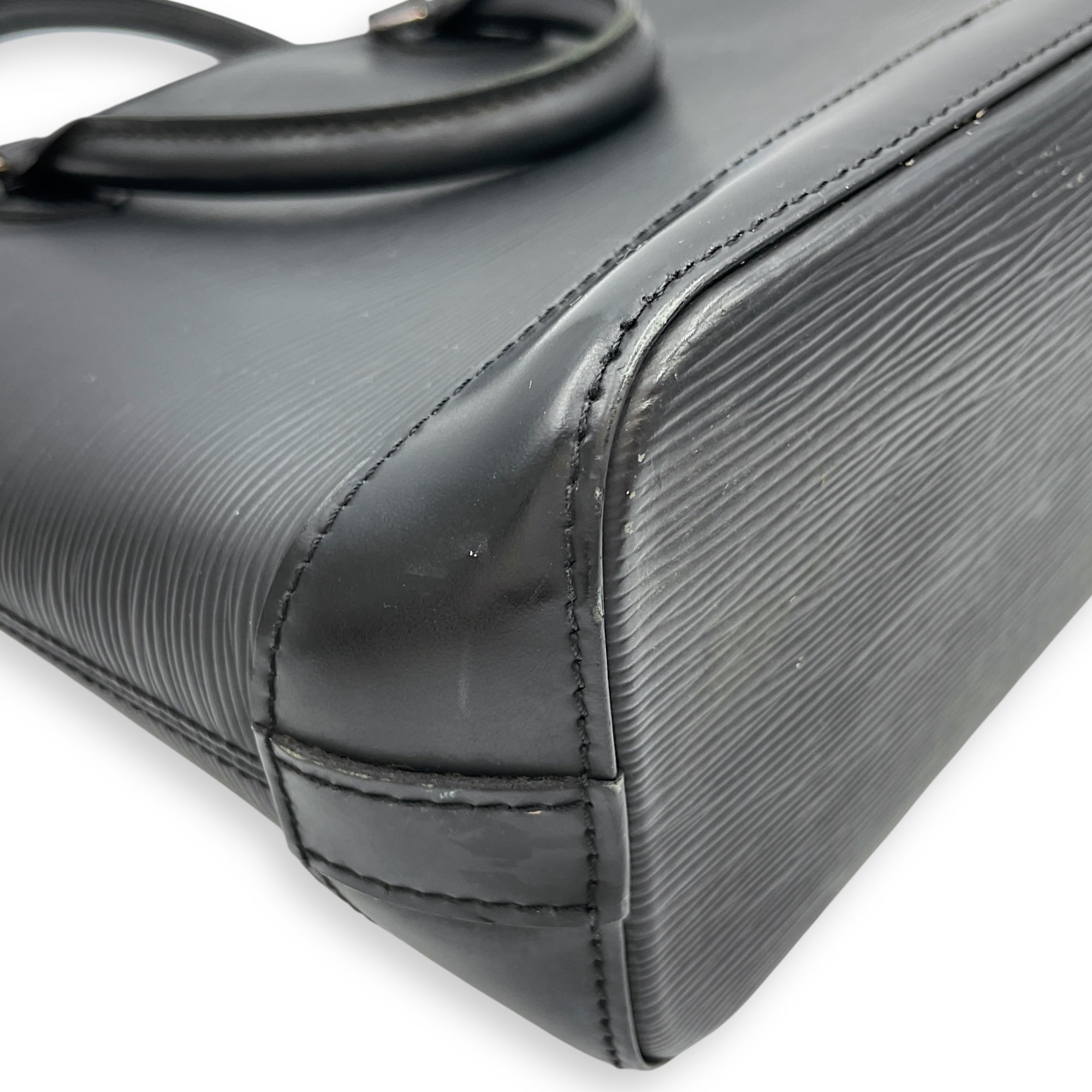 Epi Leather Lockit Black Top Handle Bag, Silver hardware